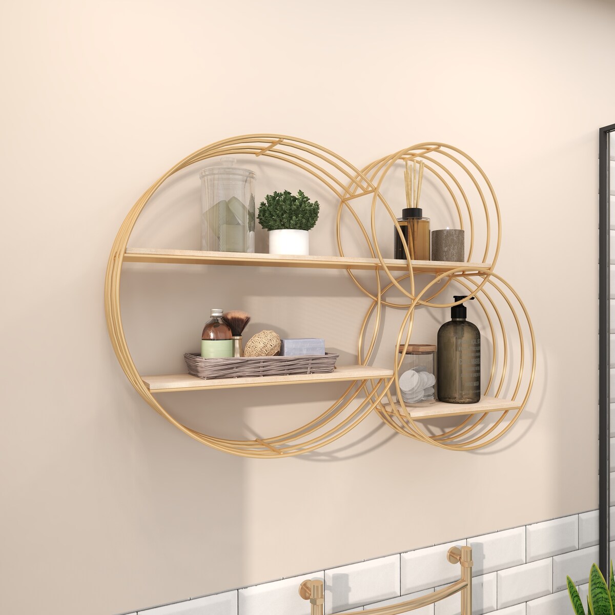 Metal 3 Shelves Wall Shelf - Gold - Roche River Decor