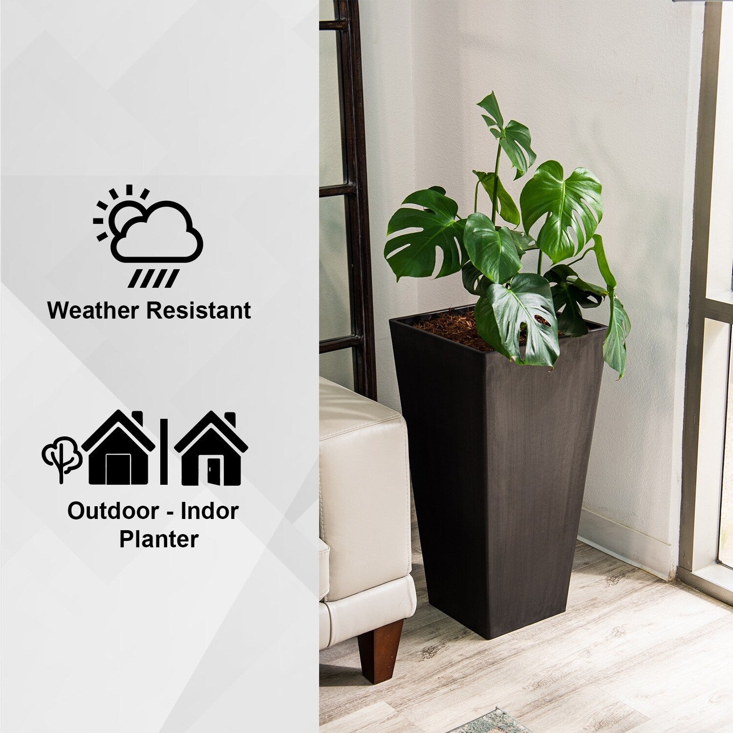 XBrand Modern 30-Inch Tall Modern Square Tapered Planter, Indoor & Outdoor