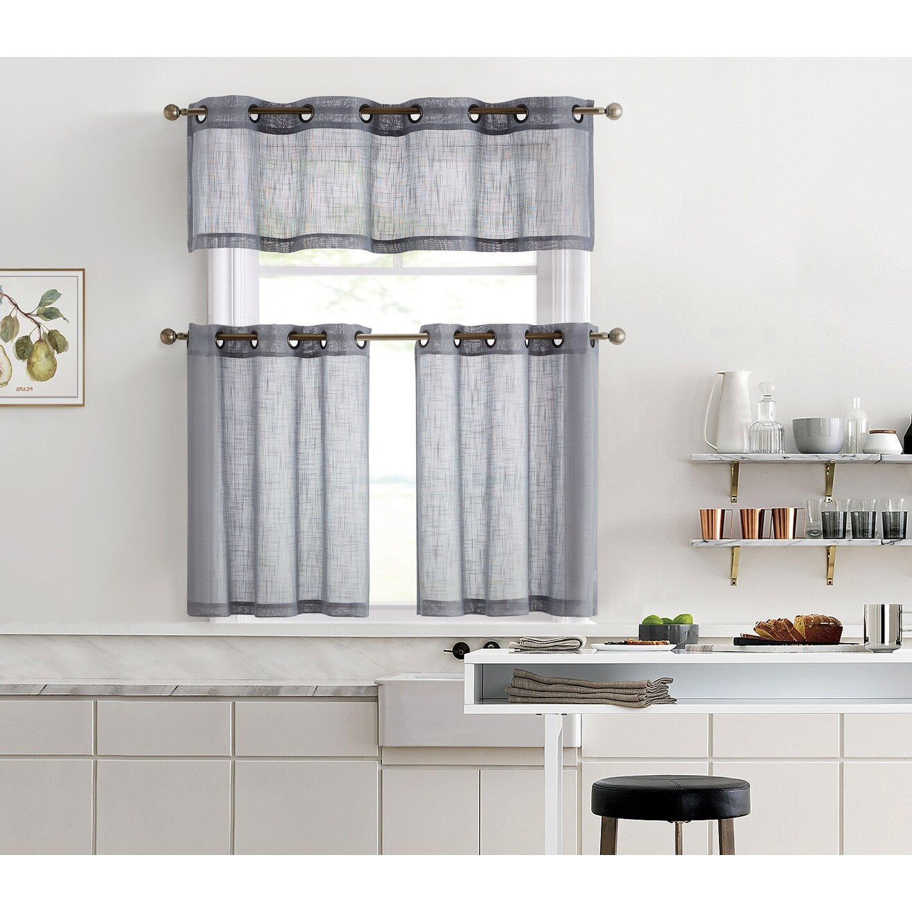 HLC.me Abbey Faux Linen Textured Semi Sheer Grommet Curtain Tiers Valance Small Windows, Bedroom & Bathroom