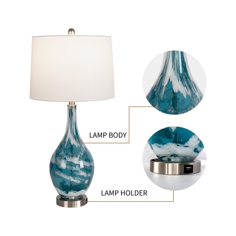 Glass USB Table Lamps (Set of 2 )Modern Bedside Desk Lamp