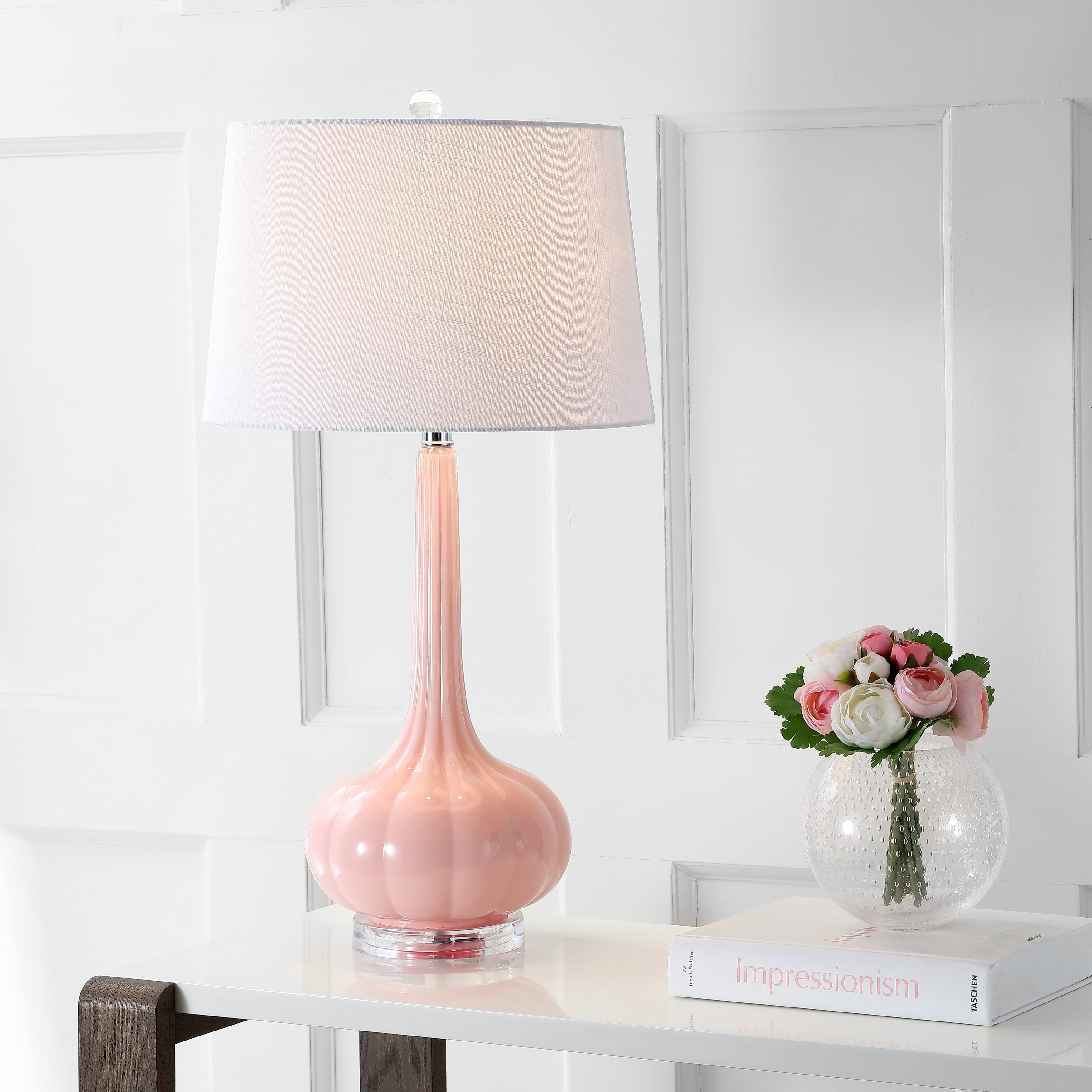 Diamante 28.5 Glass Teardrop LED Table Lamp, Pink (Set of 2) by JONATHAN Y