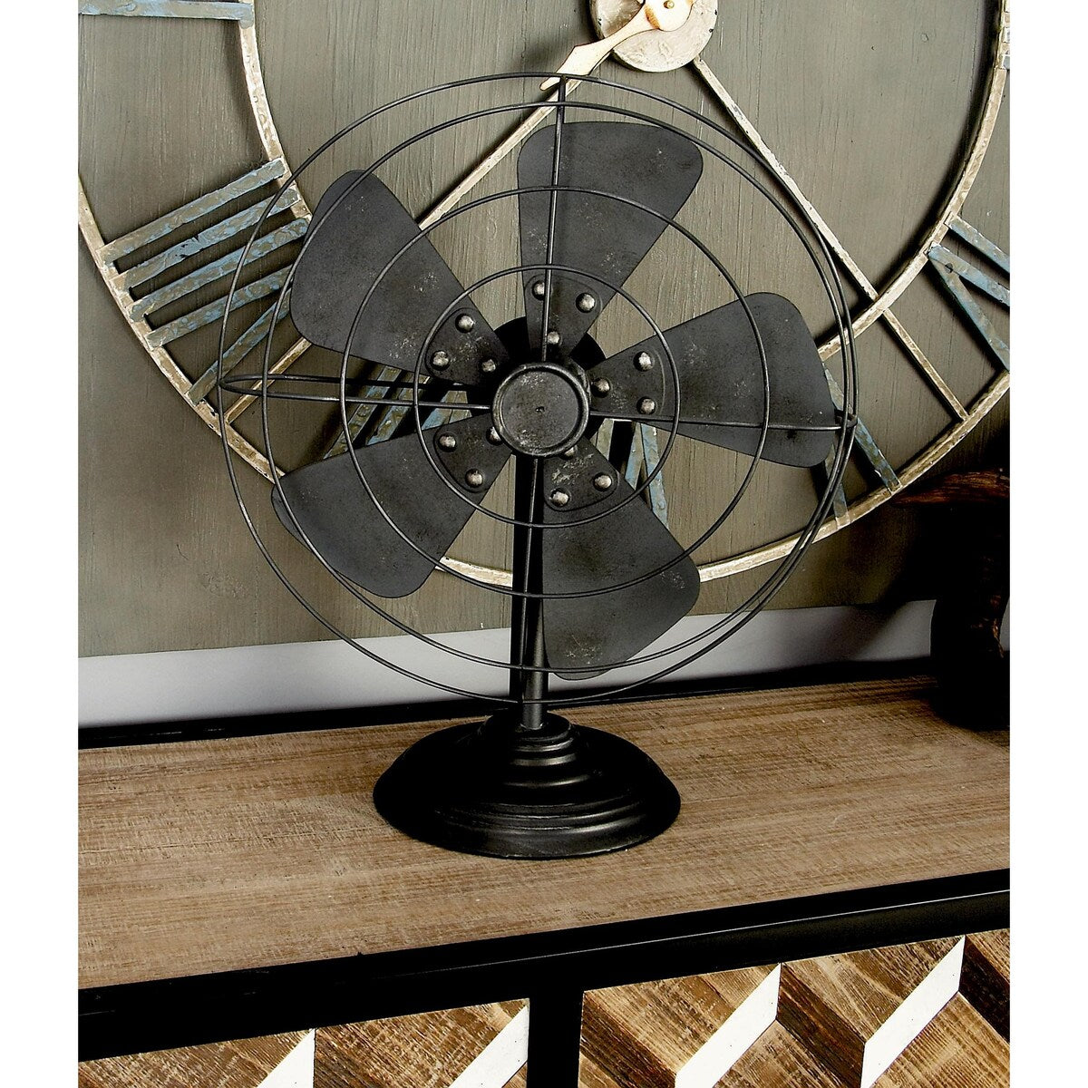 Metal Fan Decorative Sculpture - Black - Roche River Decor