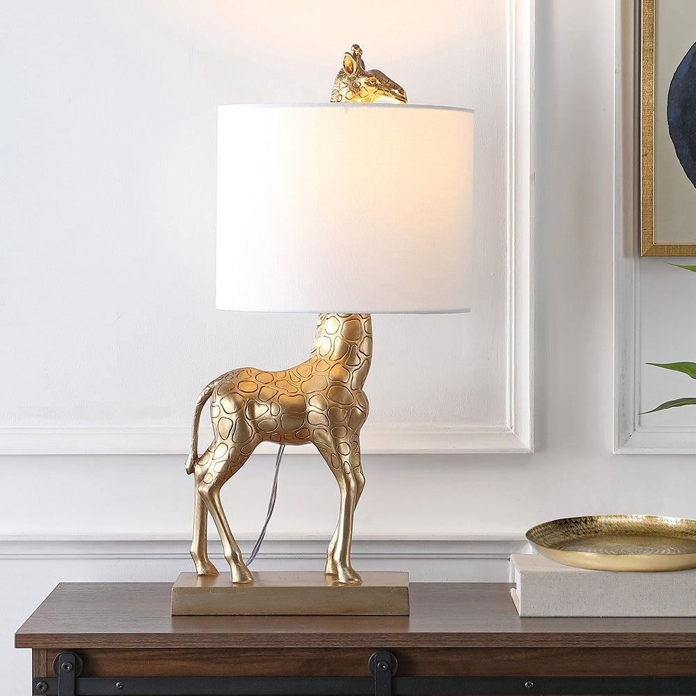 Aaliyah 24in Antique Gold Giraffe Table Lamp with White Linen Shade - 24H