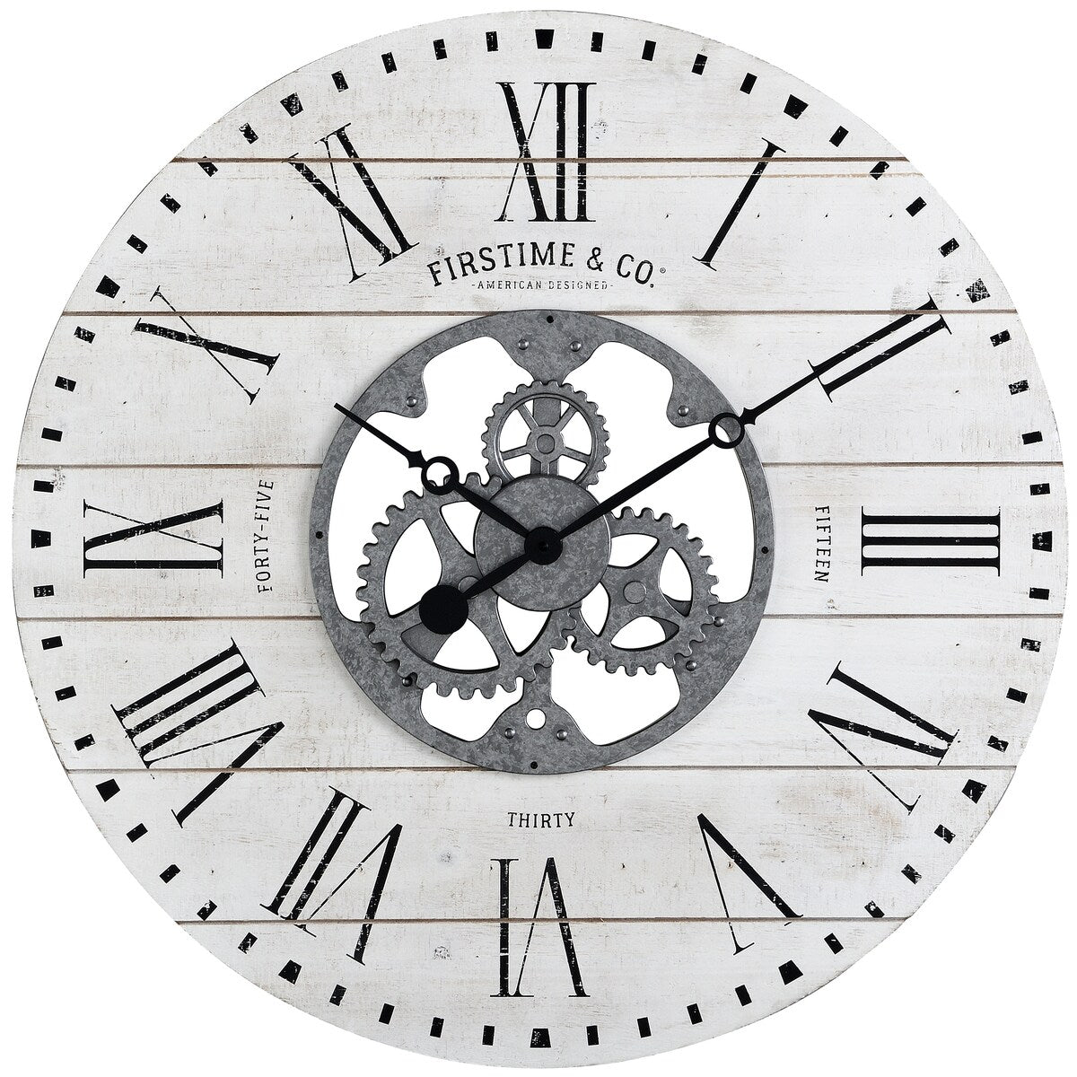 FirsTime & Co. Shiplap Steampunk Farmhouse Wall Clock