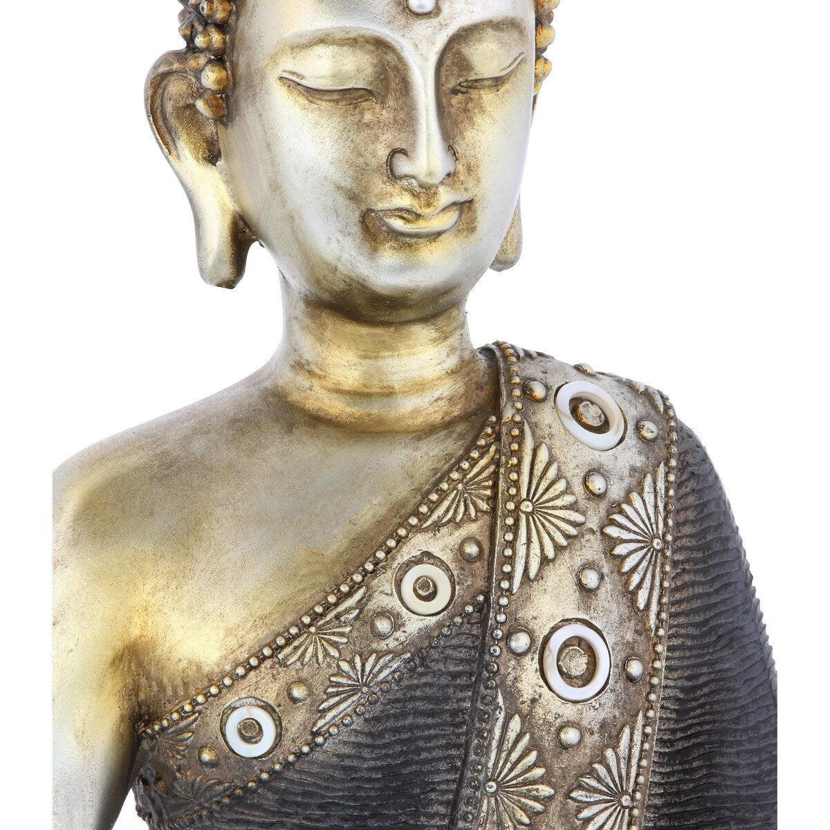 Polystone Buddha Meditating Decorative Sculpture with Engraved Carvings and Relief Detailing - Brass - Roche River Decor