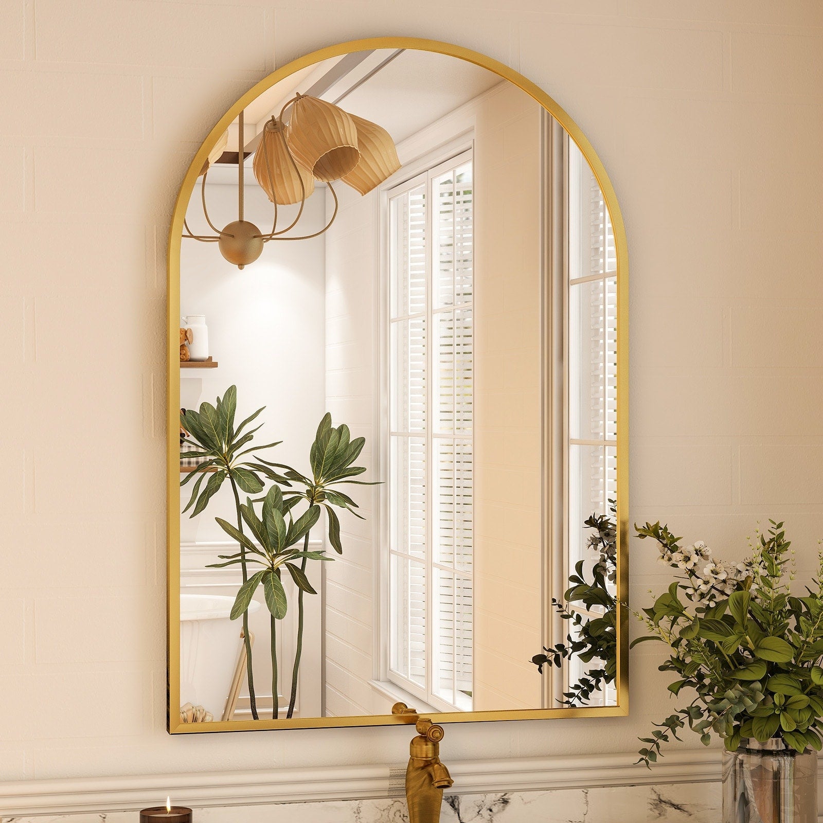 Bathroom Mirror Arch-Top Wall Mounted Decor Mirror