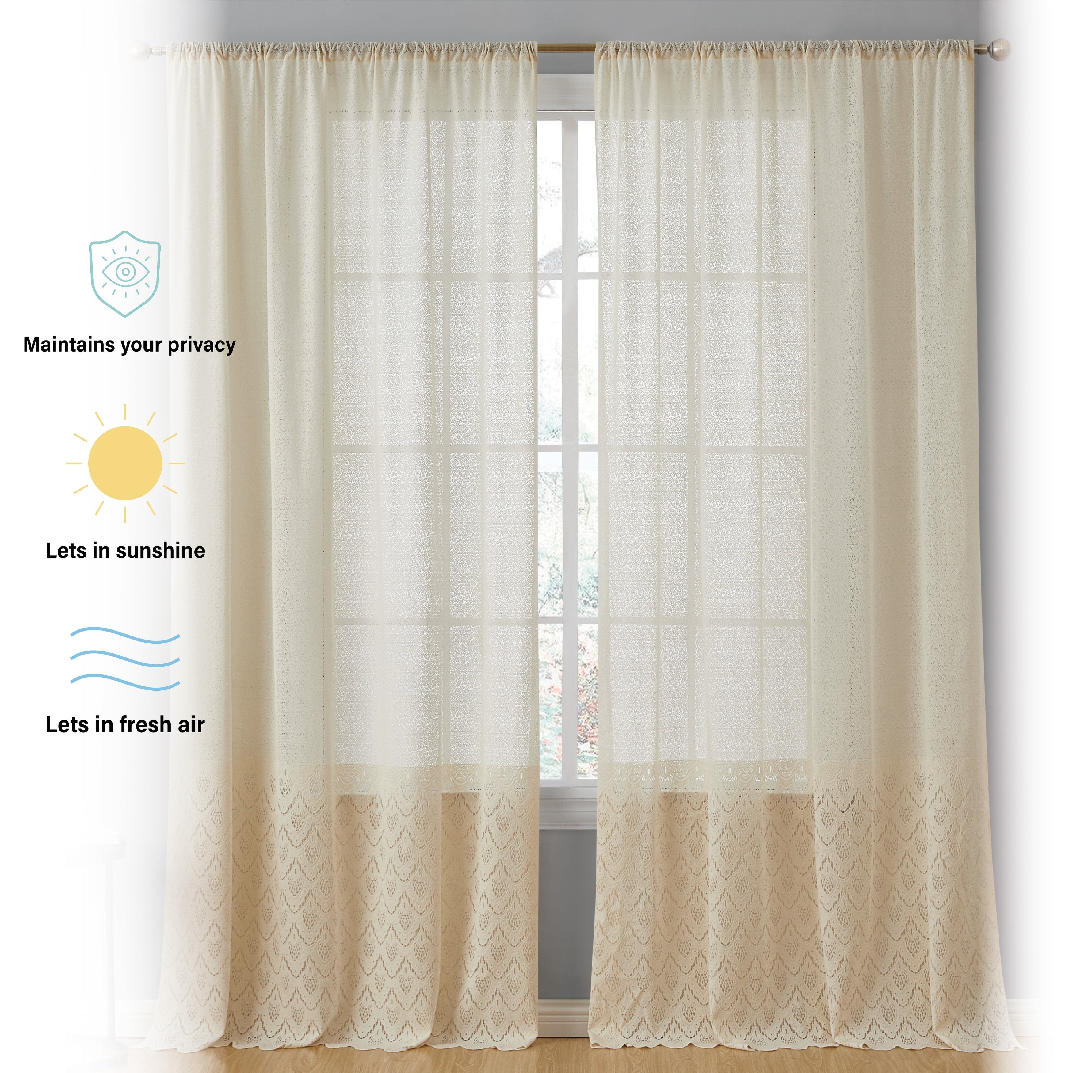 HLC.me Monaco Premium Soft Decorative Ombre Lace Semi Sheer Light Filtering Rod Pocket Window Curtain Panels - Set of 2