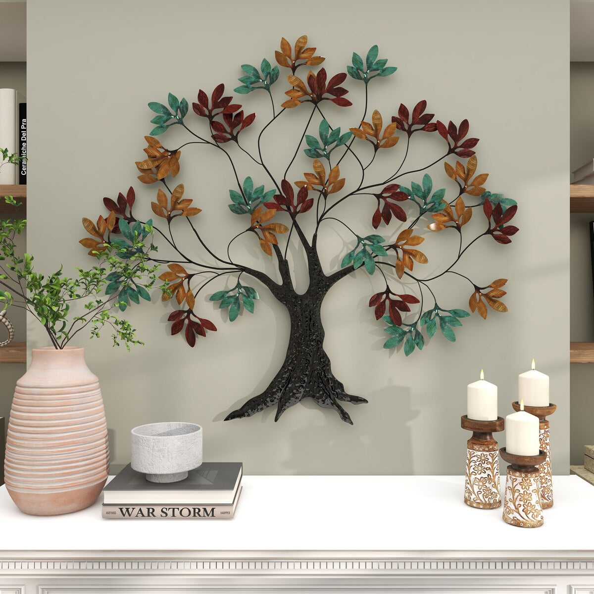 Metal Tree Home Wall Decor with Leaf Detail - Multi Colored - Roche River Decor