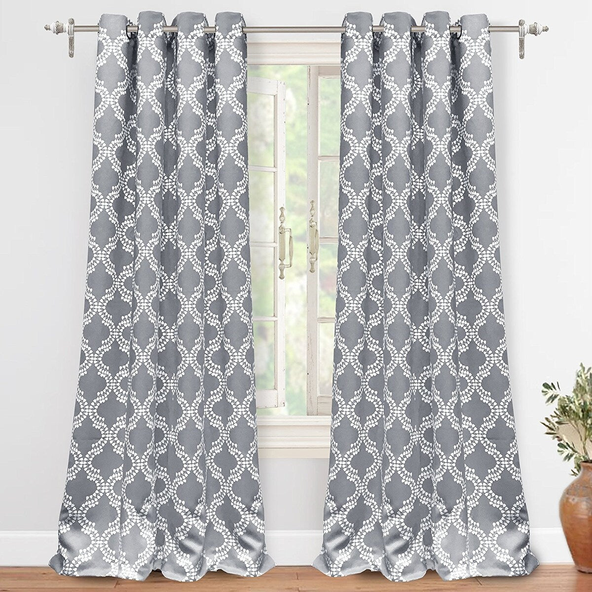 DriftAway Julianna Geometric Printed Thermal Insulated Blackout Grommet Window Curtain Panel Pair