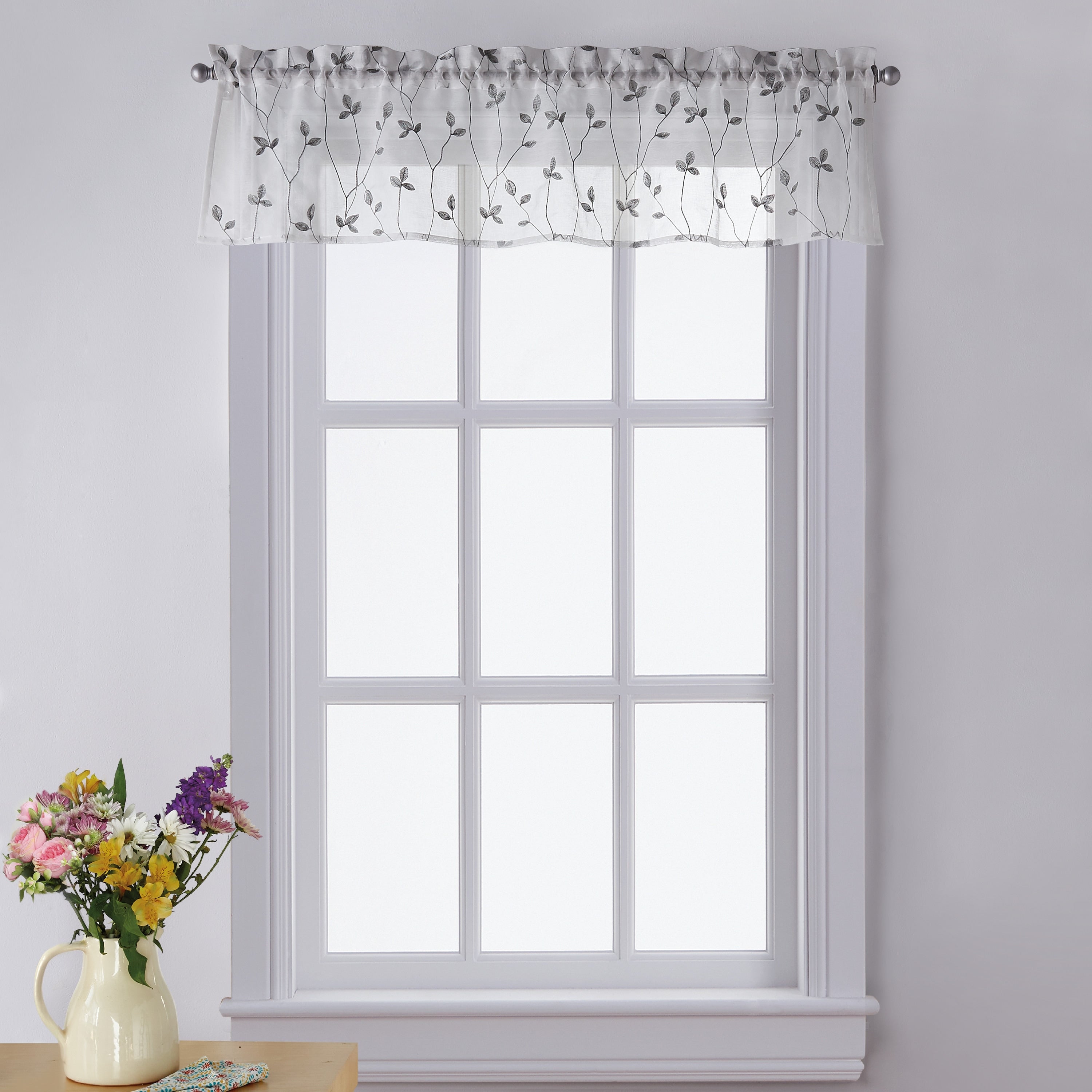 Curtainworks Botanical Embroidery Valance and Tier Pair Curtain Collection