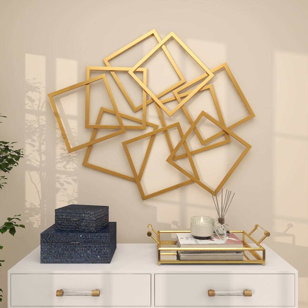 Metal Geometric Overlapping Square Home Wall Decor - Gold - CosmoLiving by Cosmopolitan