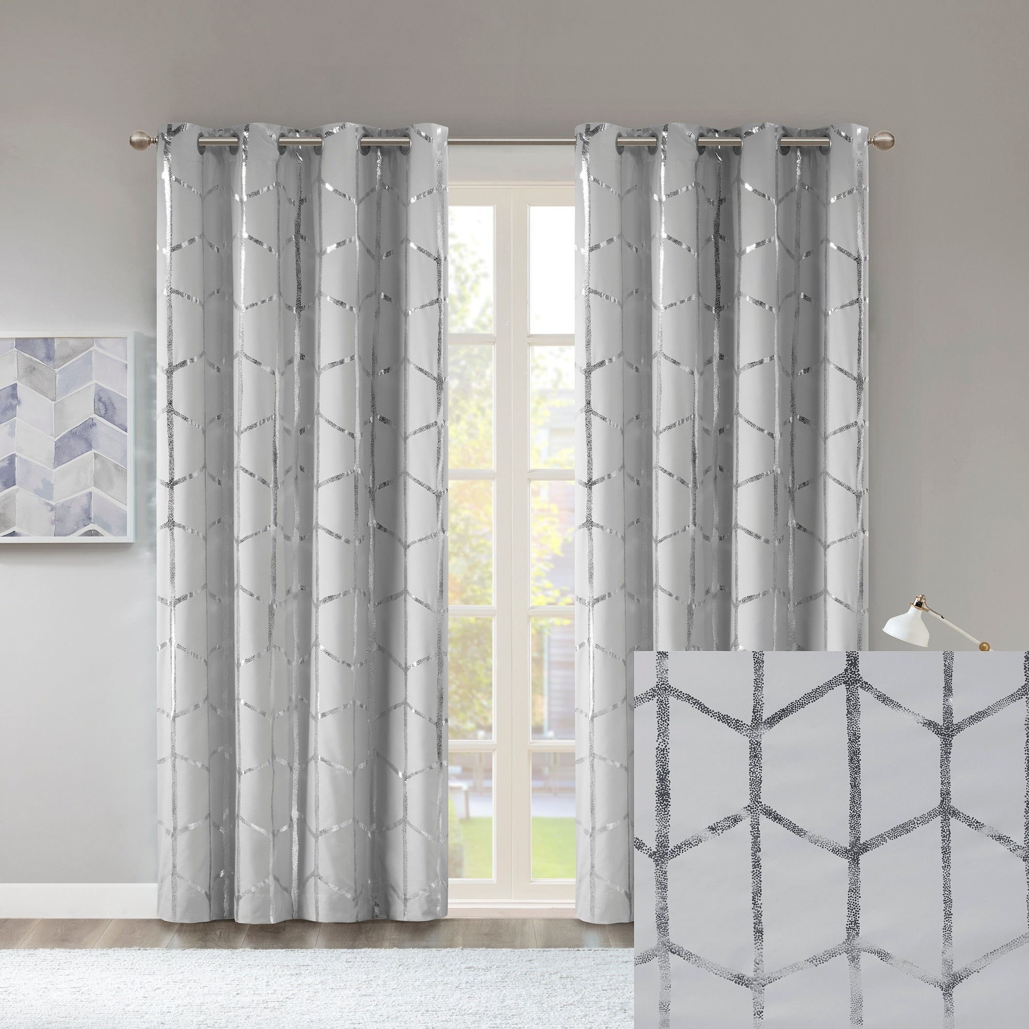 Intelligent Design Khloe Total Blackout Metallic Print Grommet Top Curtain Panel