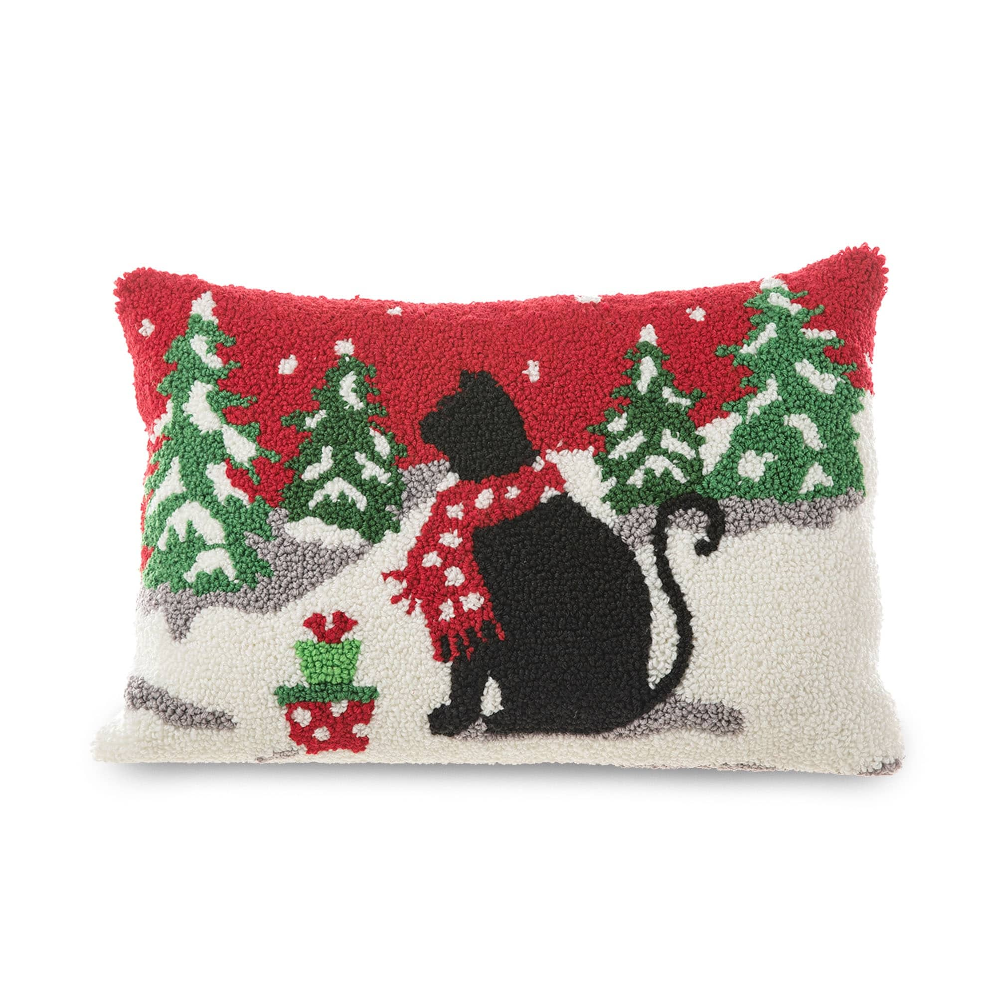 Glitzhome 18L x 12H Hooked Christmas Cat Dog Pillow Cushion for Xmas Sofa Couch Living Room Office Decor