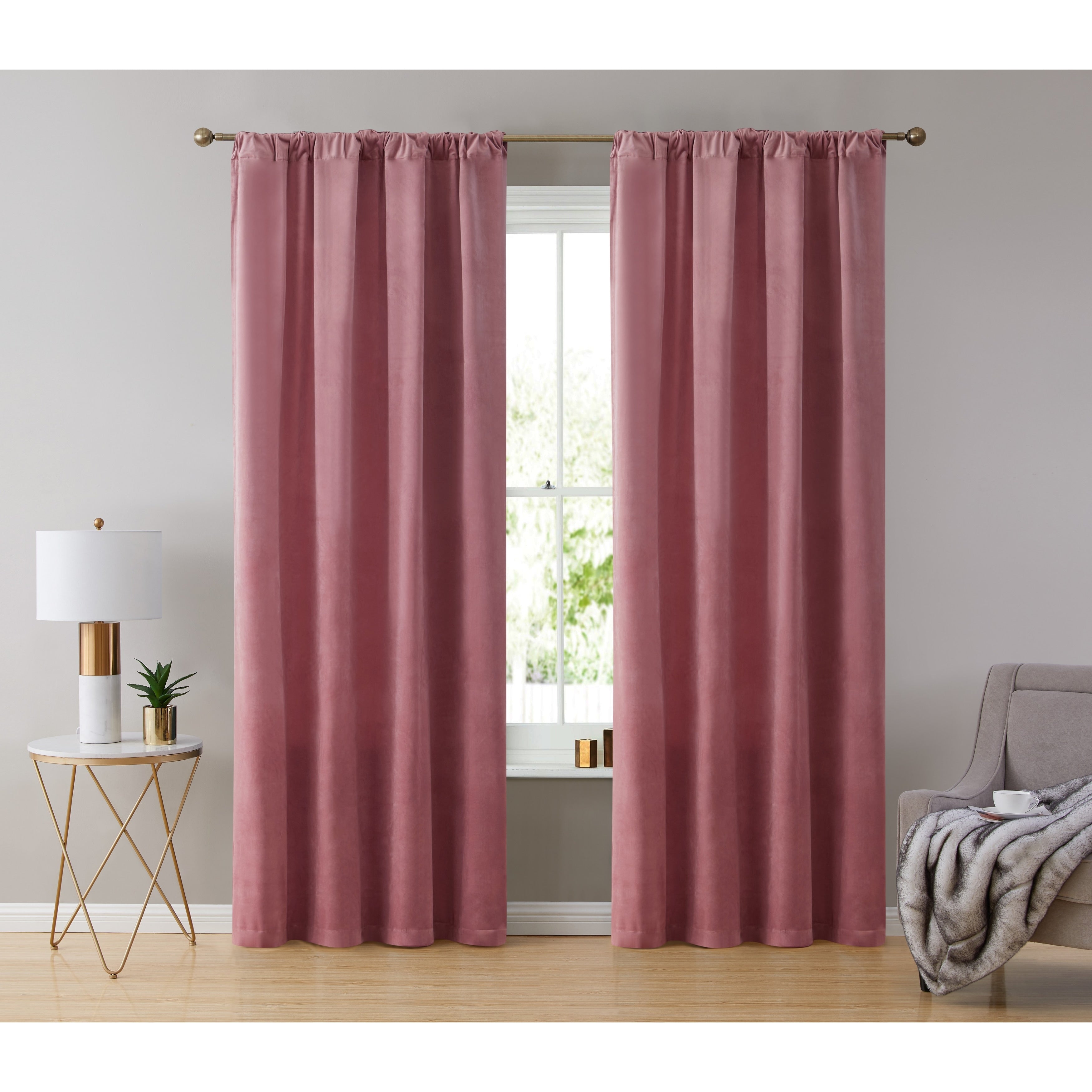 HLC.me Lopez Velvet Back Tab Rod Pocket Window Treatment Curtain Panels Bedroom & Living Room - Set of 2