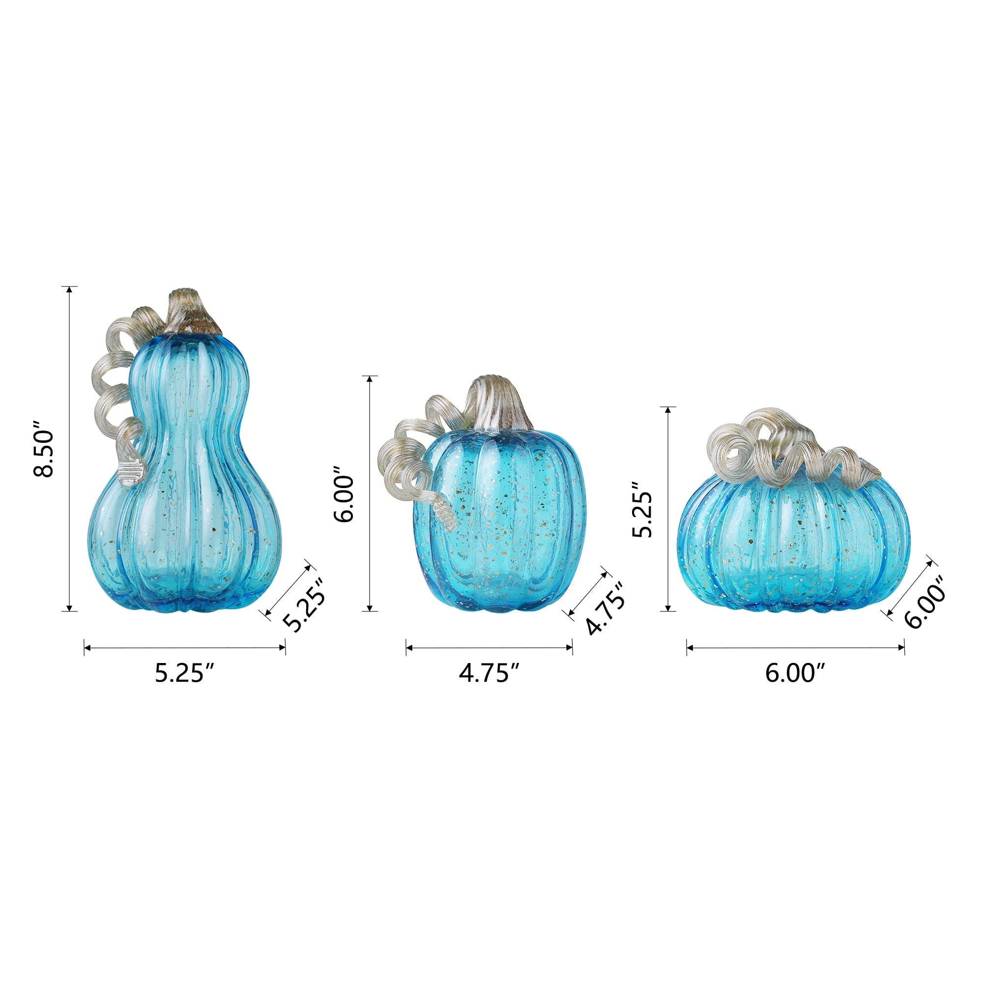 Glitzhome Hand Blown Blue Glass Pumpkin Thanksgiving Table Decor Christmas Gifts