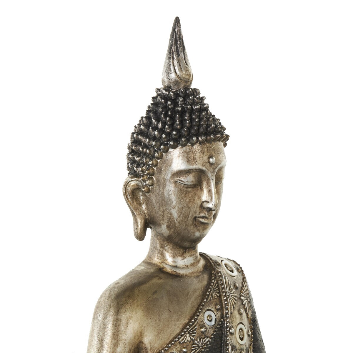 Polystone Buddha Meditating Decorative Sculpture with Engraved Carvings and Relief Detailing - Brass - Roche River Decor