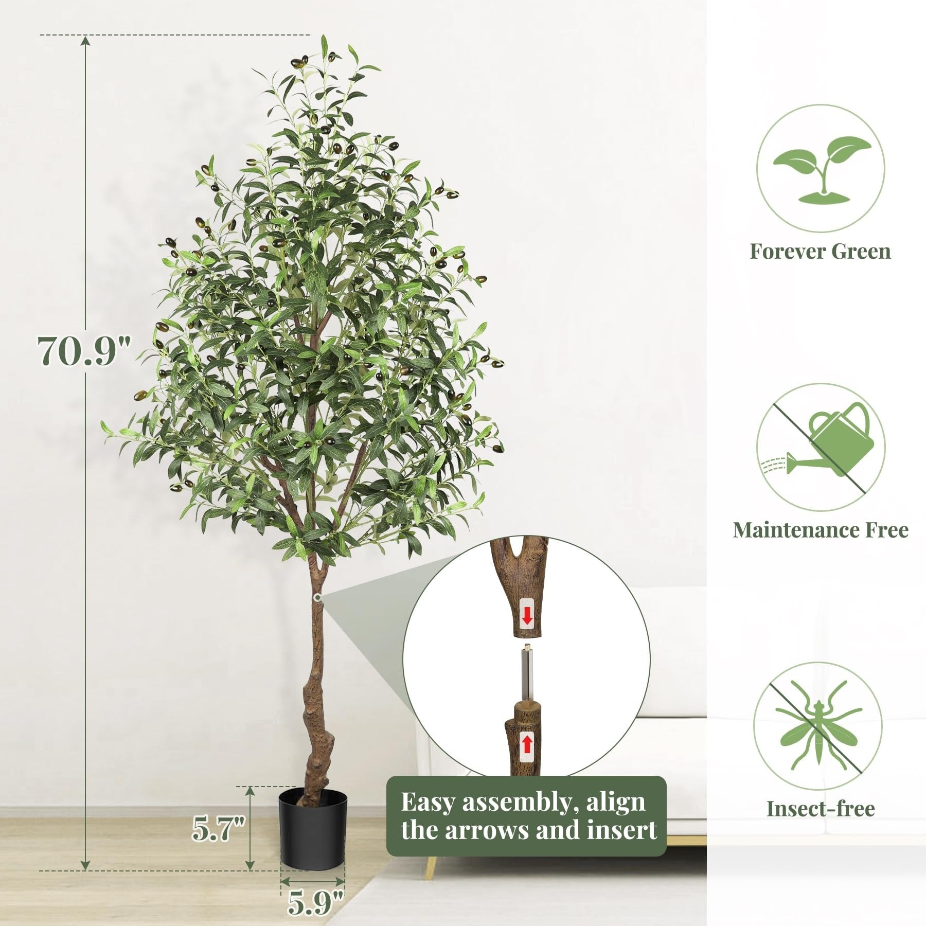 Faux Tree Indoor Artificial Olive Tree with Leaves and Fruits