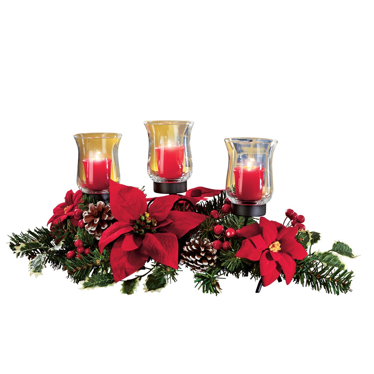 Poinsettia Christmas Candle Holder Centerpiece - 15.250 x 8.750 x 6.250