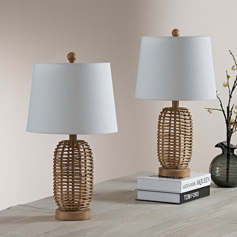 21 Bedside Natural Rattan Table Lamp Set (Set Of 2) - 12*12*21