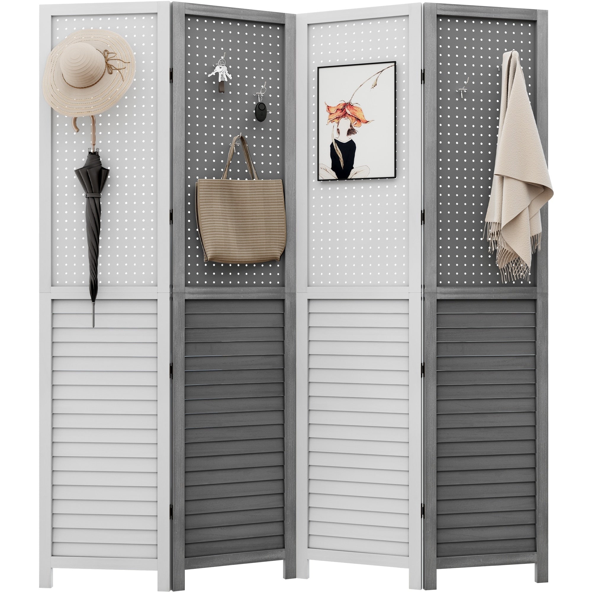 Moasis 67 White 4-Panel Wood Room Screen Divider