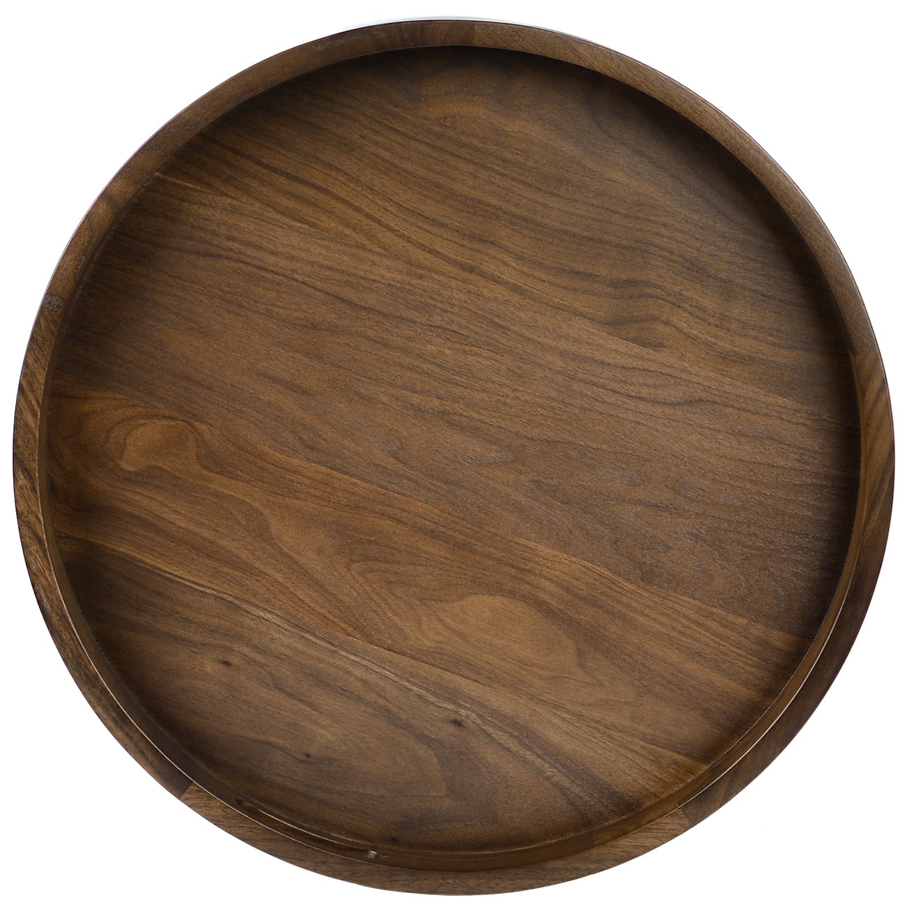 Round Black Walnut Wood Serving Tray Ottoman Tray with Handles