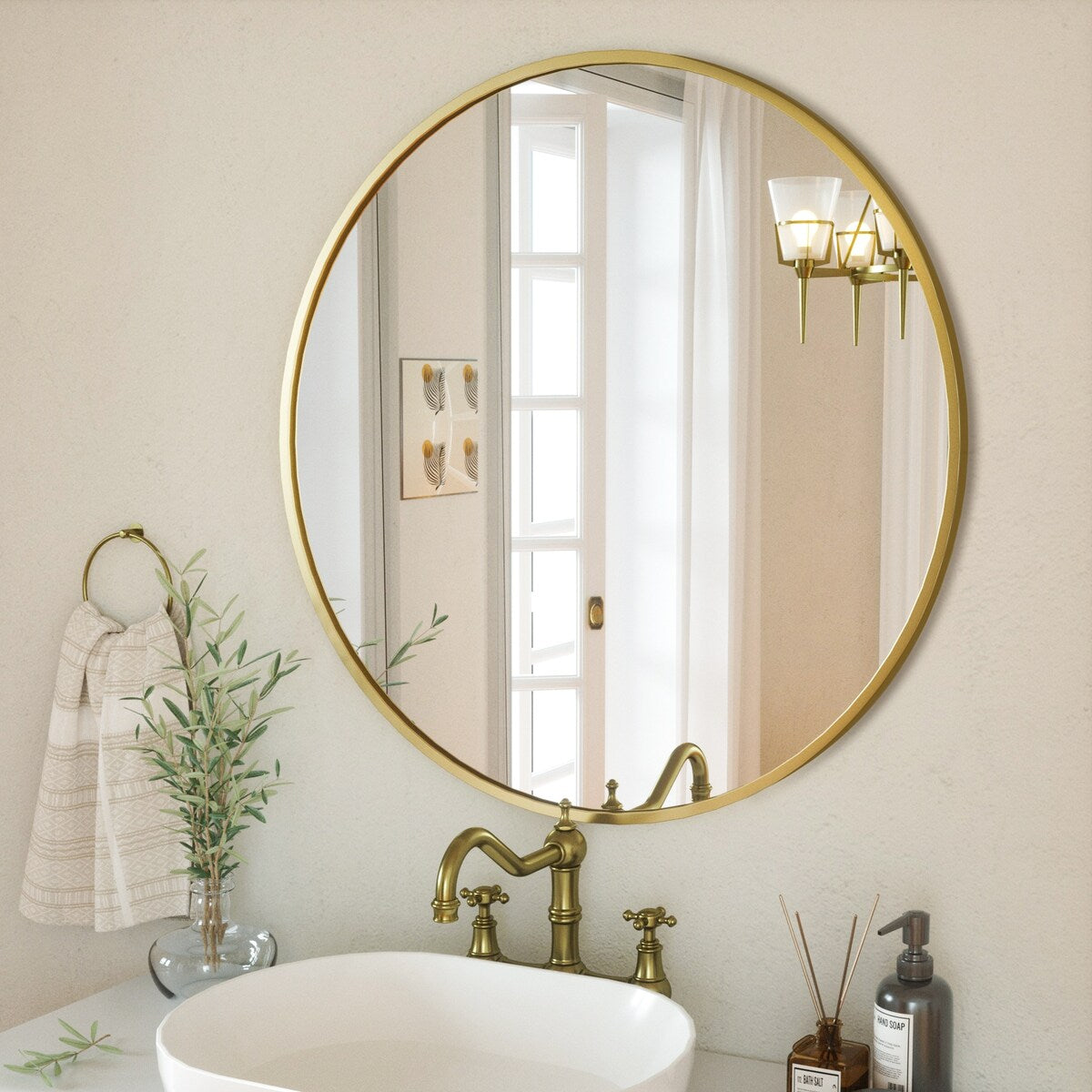 YVANLA Wall Mounted Bathroom Round Mirror with Metal Frame