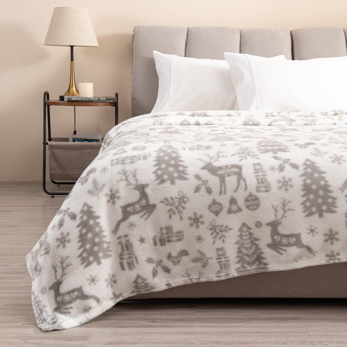 Luxurious Velvet Plush Fleece Holiday Printed Bed Blanket