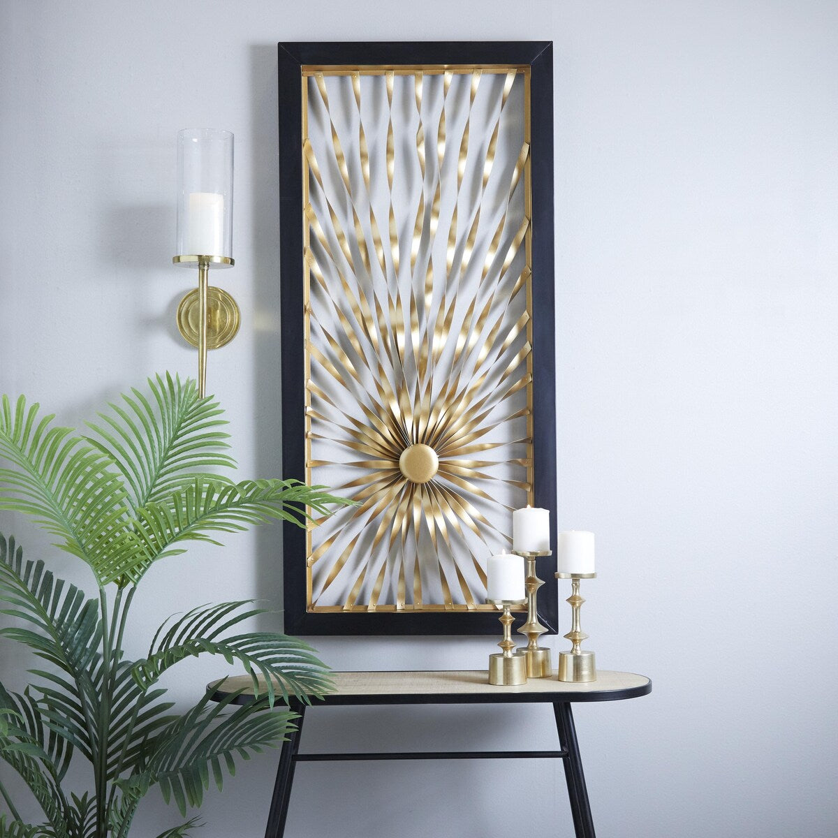 Metal Sunburst Coiled Ribbon Home Wall Decor with Black Frame - Gold - Roche River Decor