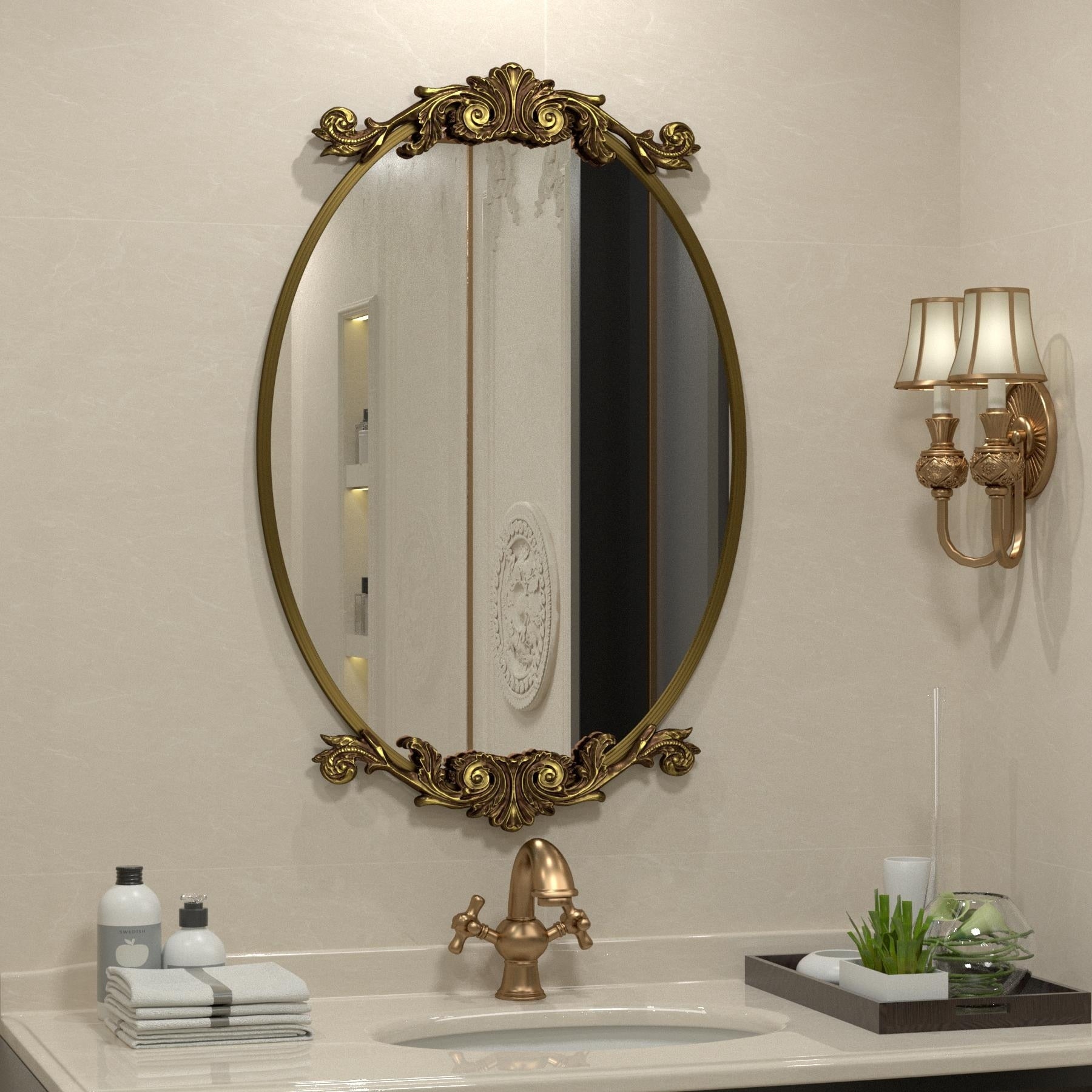 Apmir Oval Vintage Ornate Baroque Wall Mirror