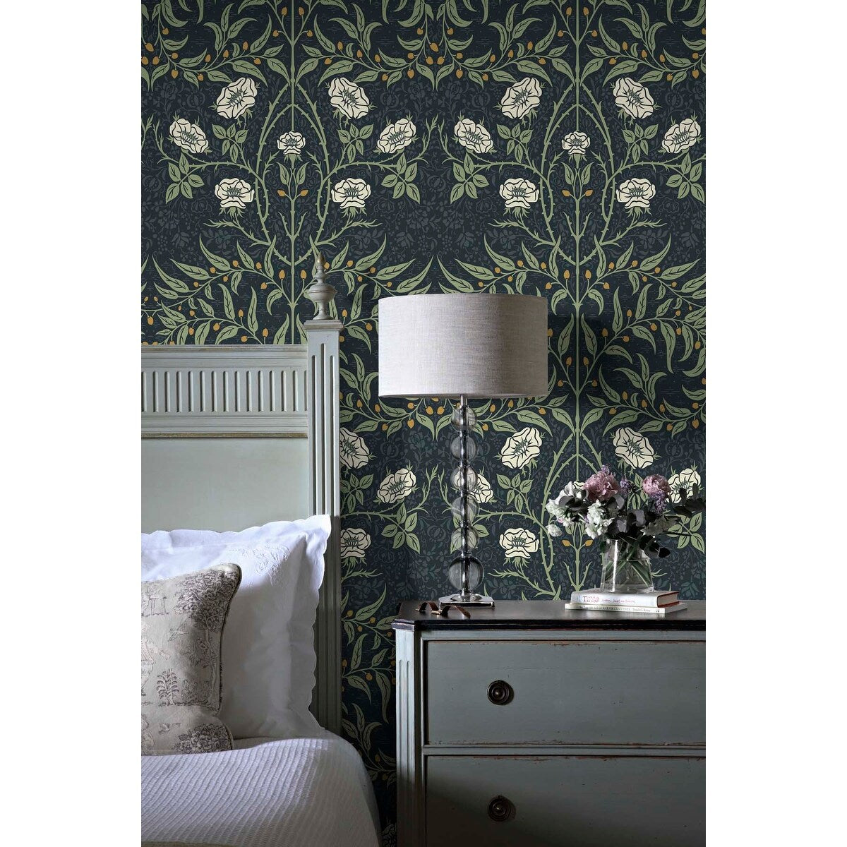 NextWall Stenciled Floral Peel and Stick Wallpaper