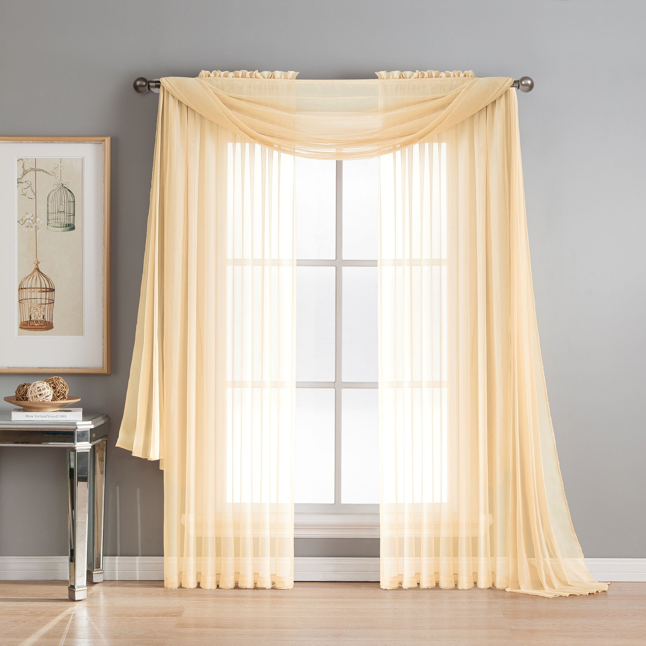 Window Elements Diamond Sheer Voile Extra Wide, 56 Inch Wide. Rod Pocket Curtain Panel