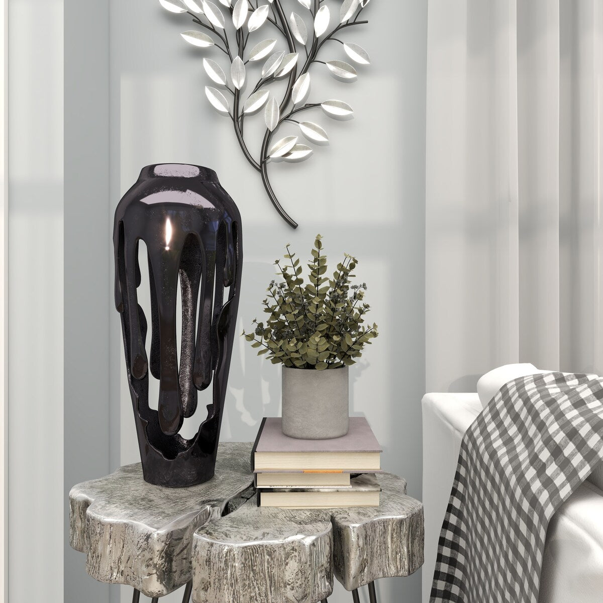 Aluminum Metal Drip Decorative Vase with Melting Designed Body - Silver, Gold or Black - Roche River Decor