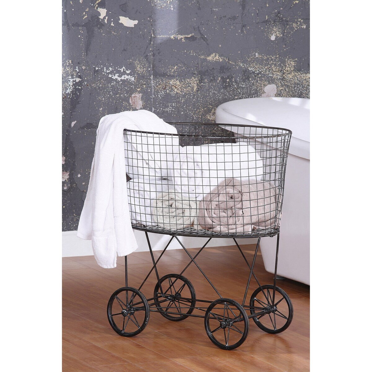 Metal Rolling Laundry Cart with Rack