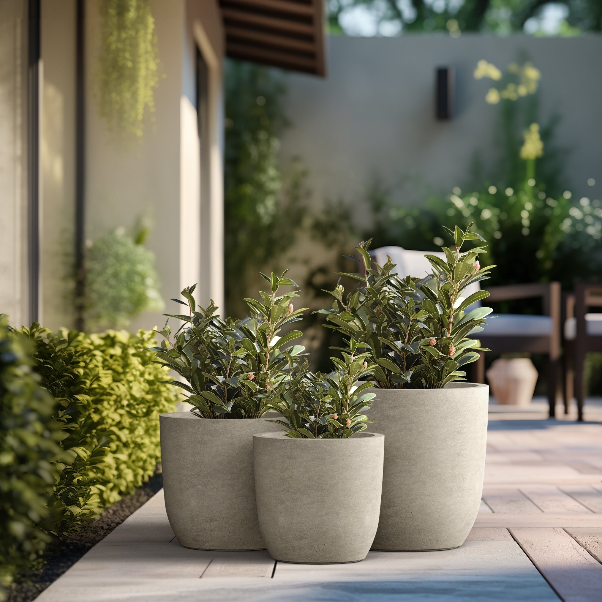 Tall Concrete Round Plant Pots / Large Indoor and Outdoor flower Planters