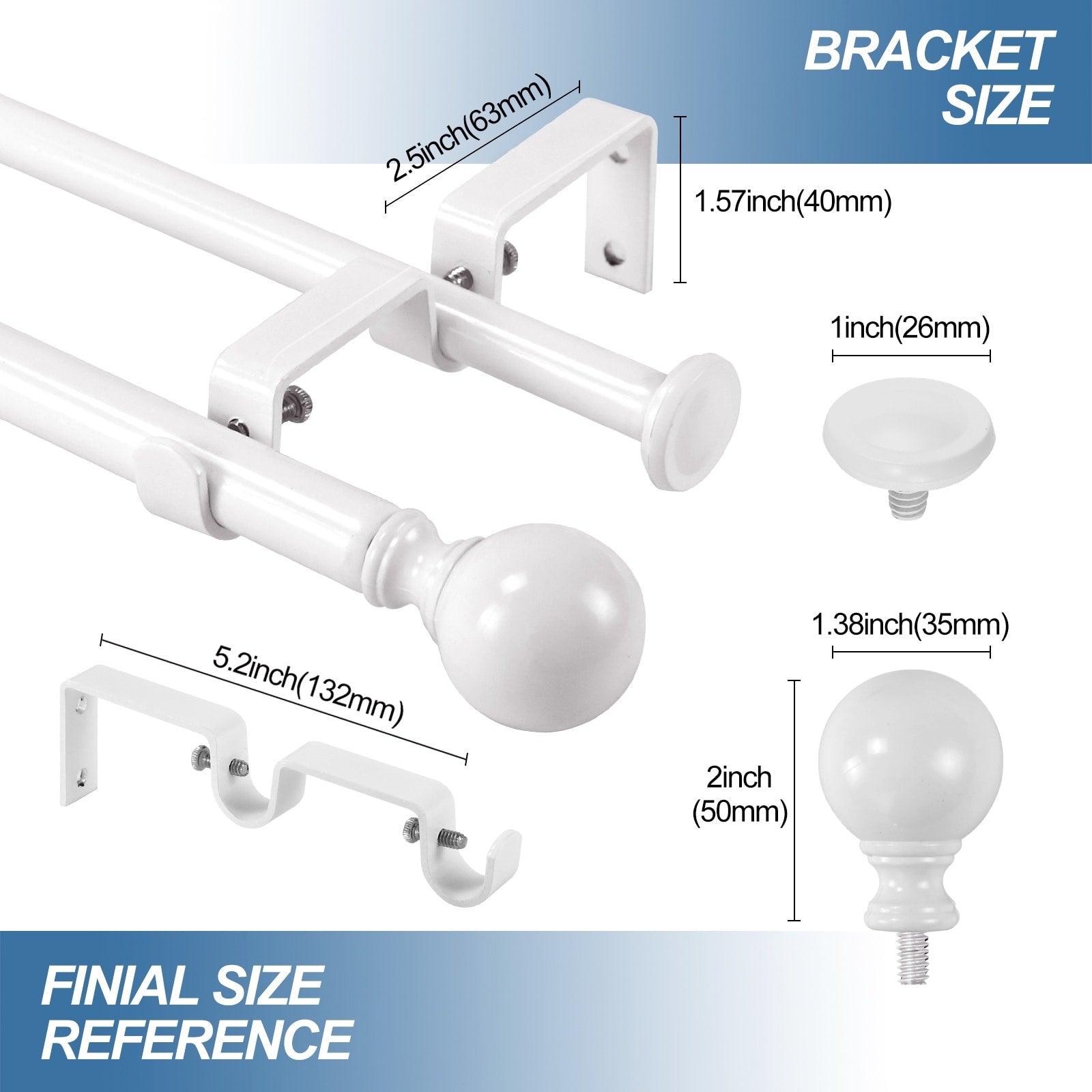 Round Ball Designer Double Drapery Adjustable Curtain Rod & Hardware