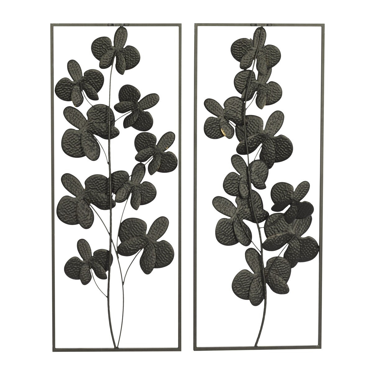 Metal Floral Orchid Home Wall Decor with Black Frame - Set of 2 Black - Roche River Decor