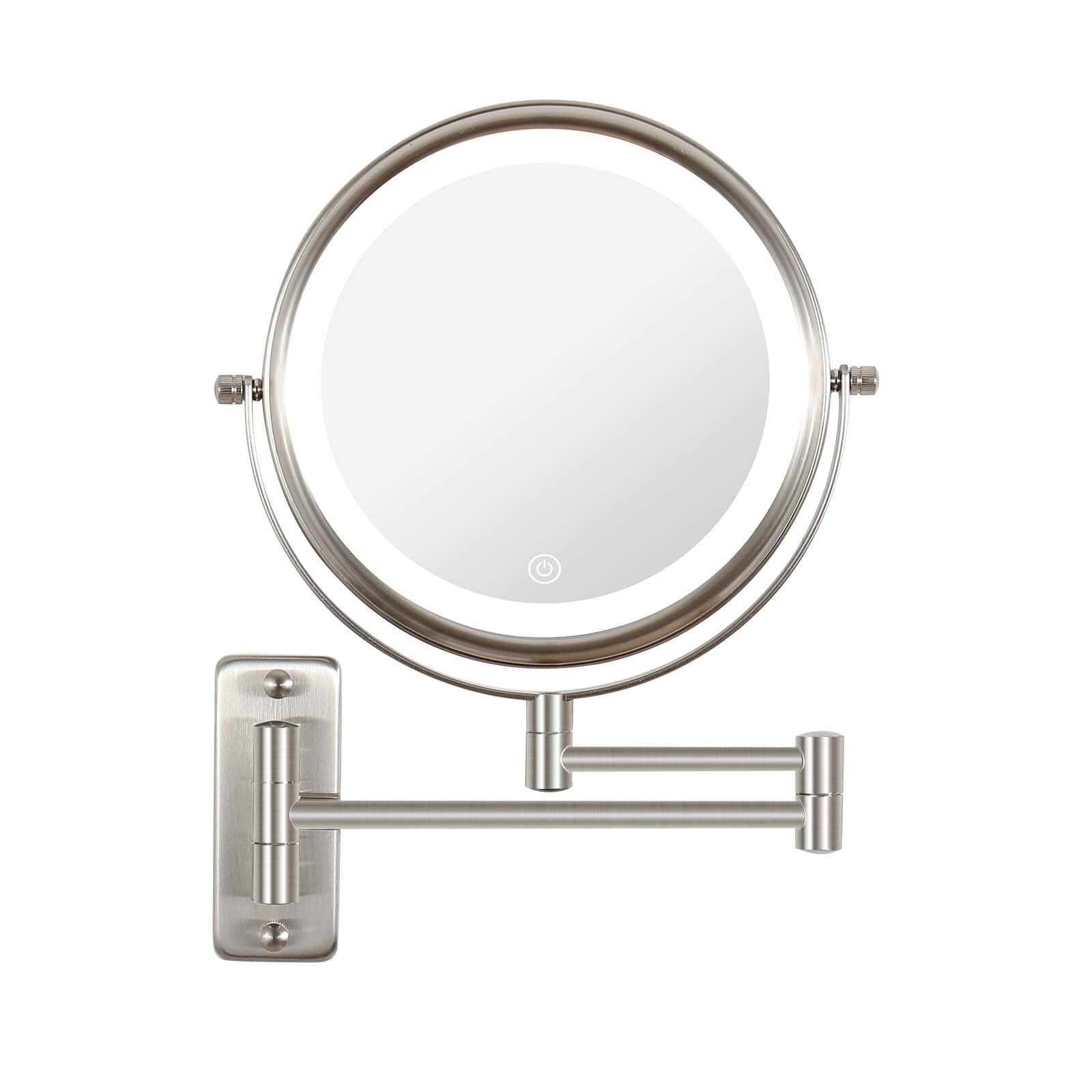 8 Round Wall Mount Bathroom Makeup Mirror, Rechargeable, Magnification 1x/10x, 3 Color Lights