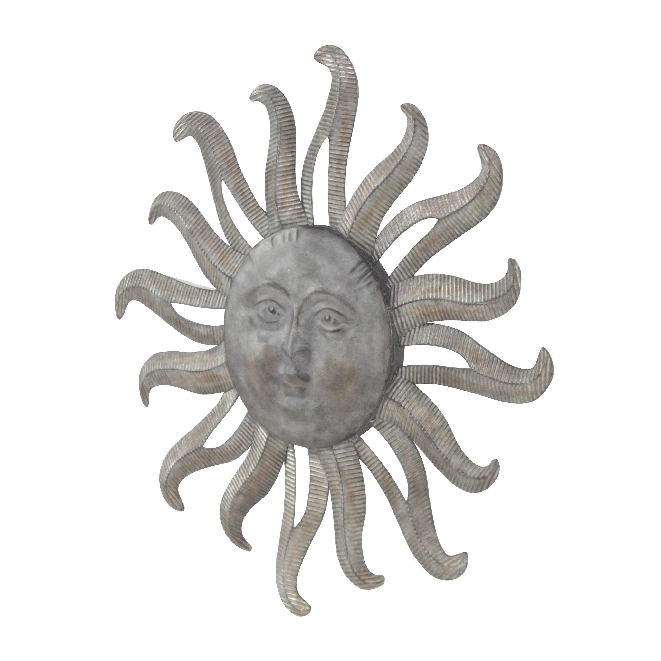 Metal Sun Indoor Outdoor Face Home Wall Decor with Ribbed Detailing - Gray - Roche River Decor