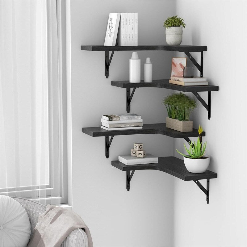 Corner Floating Shelves Wall Mounted Set of 4 - 11.4D x 16W x 0.6H