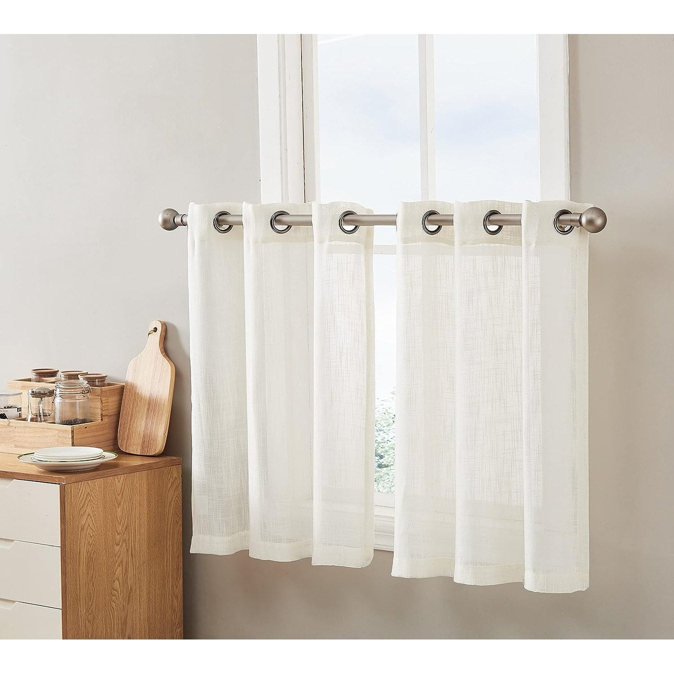 HLC.me Abbey Faux Linen Textured Semi Sheer Grommet Curtain Tiers Valance Small Windows, Bedroom & Bathroom