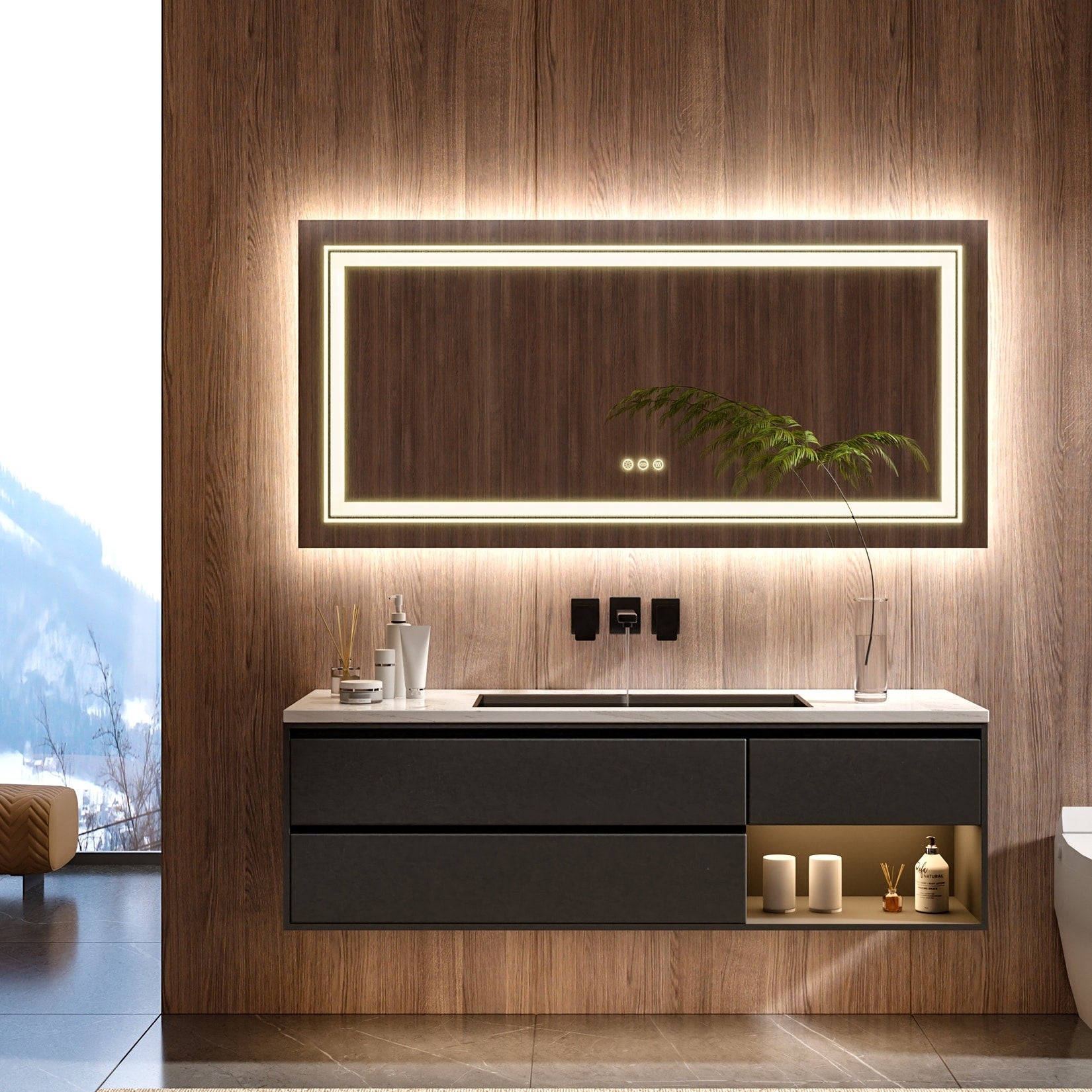 Extra Large LED Lighted Bathroom Mirror Wall Anti-Fog Vanity 3 Colors