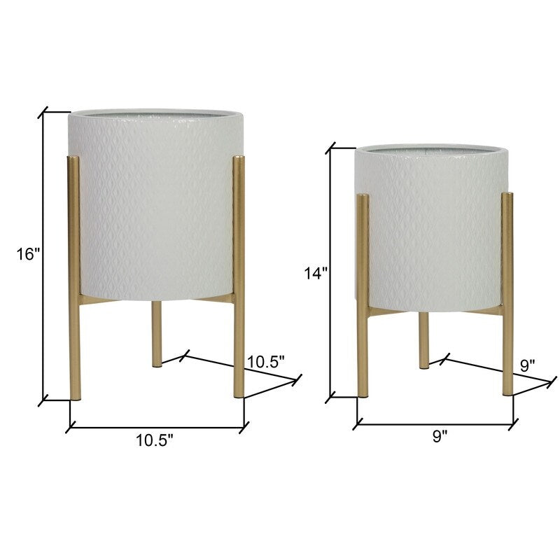 Gianna Modern White Indoor Metal Planters with Gold Legs(Set of 2)