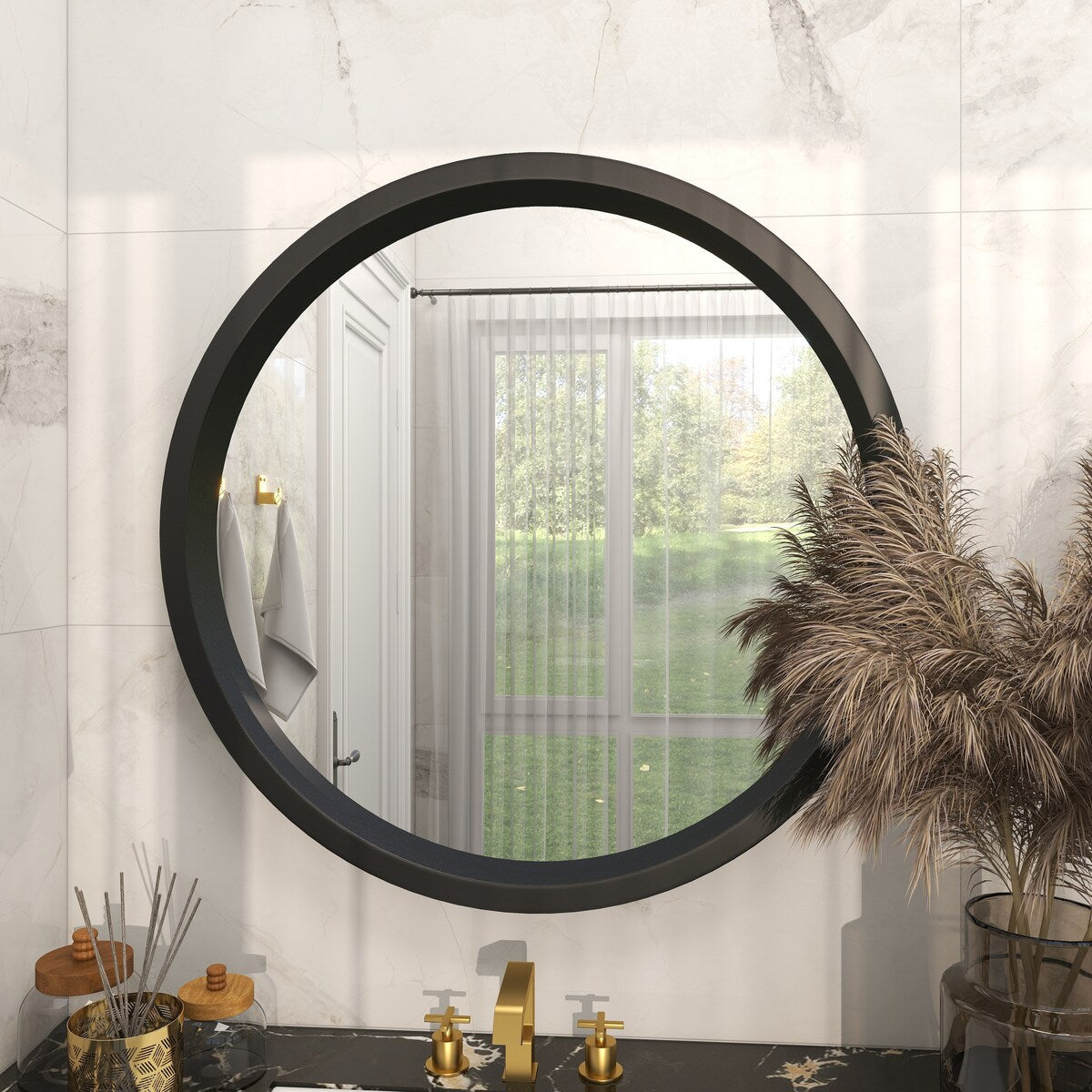 Wooden Room Wall Mirror - Black - Roche River Decor