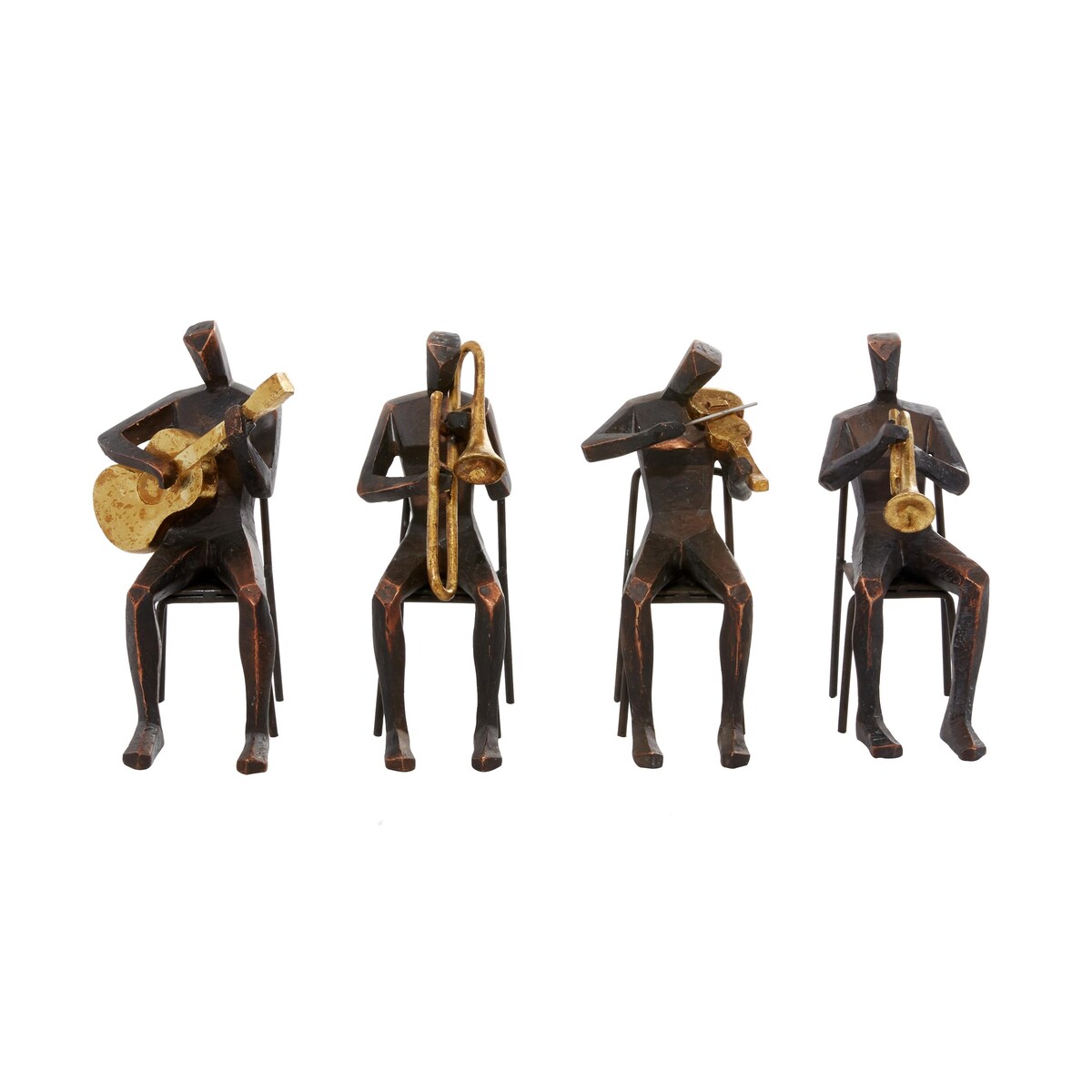 Polystone Musician Decorative Sculpture with Gold Instruments - Set of 4 Brown - Roche River Decor