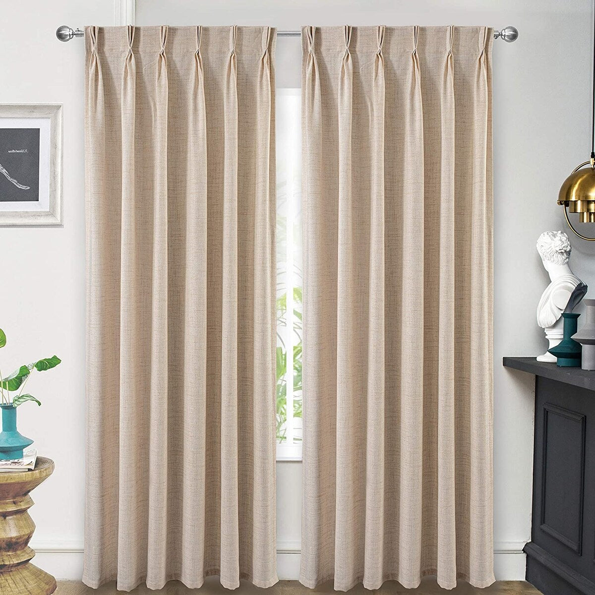 DriftAway Pinch Pleat Linen Textured Semi Sheer Solid Curtains Back Tabs