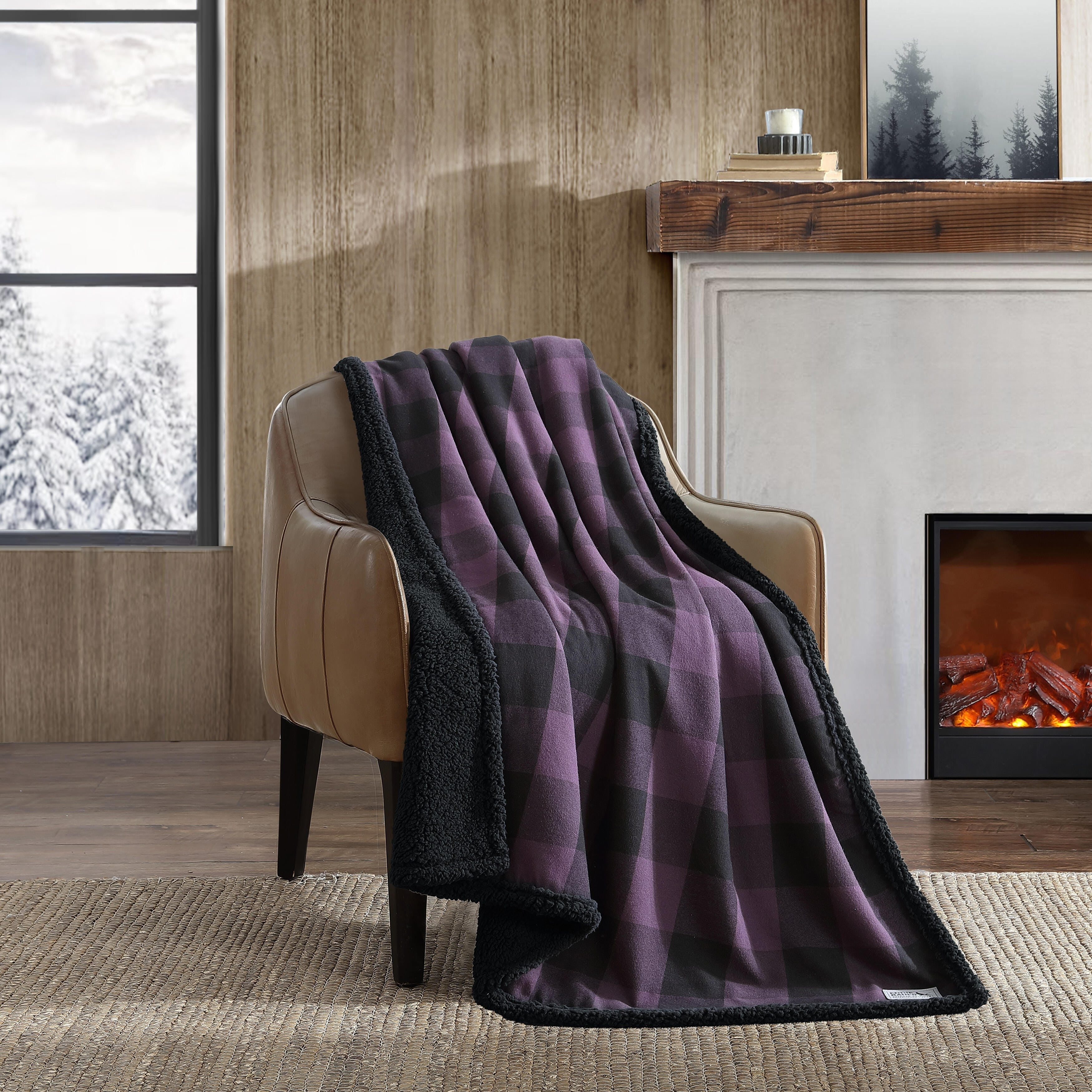 Eddie Bauer Cotton Flannel/Shearling Reverse Throw Blanket