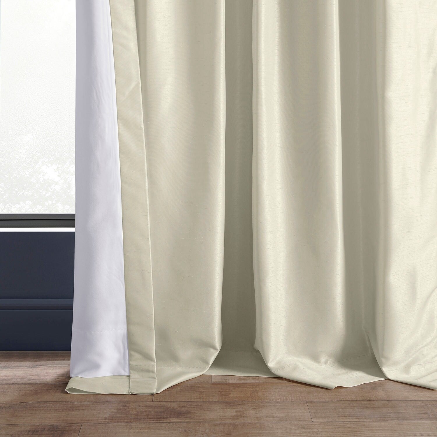 Exclusive Fabric Off-white Textured Faux Dupioni Silk Curtain Panel