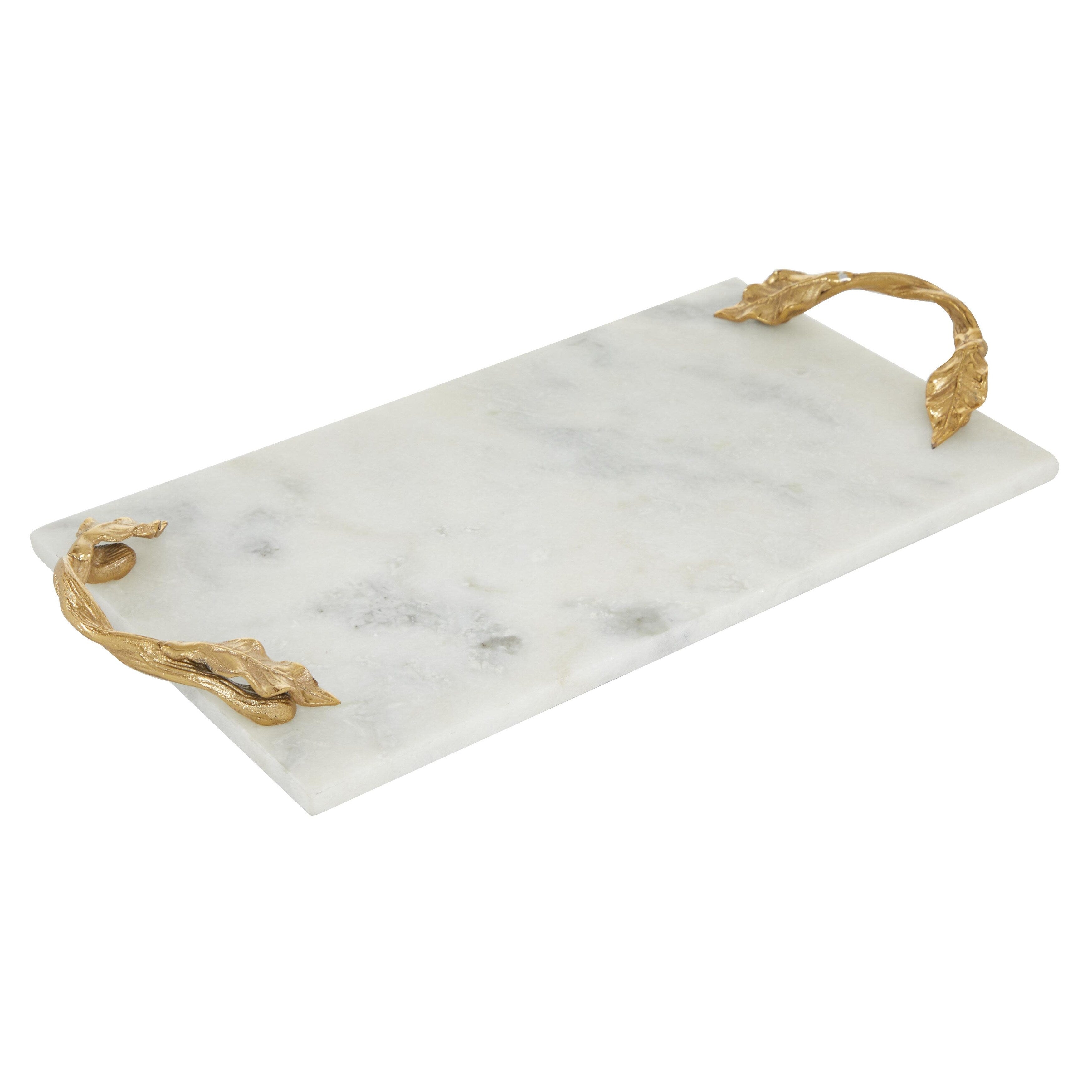 Marble Oval or Rectangle Living Room Decor Tray with Gold Leaf Handles - White or Black - Roche River Decor