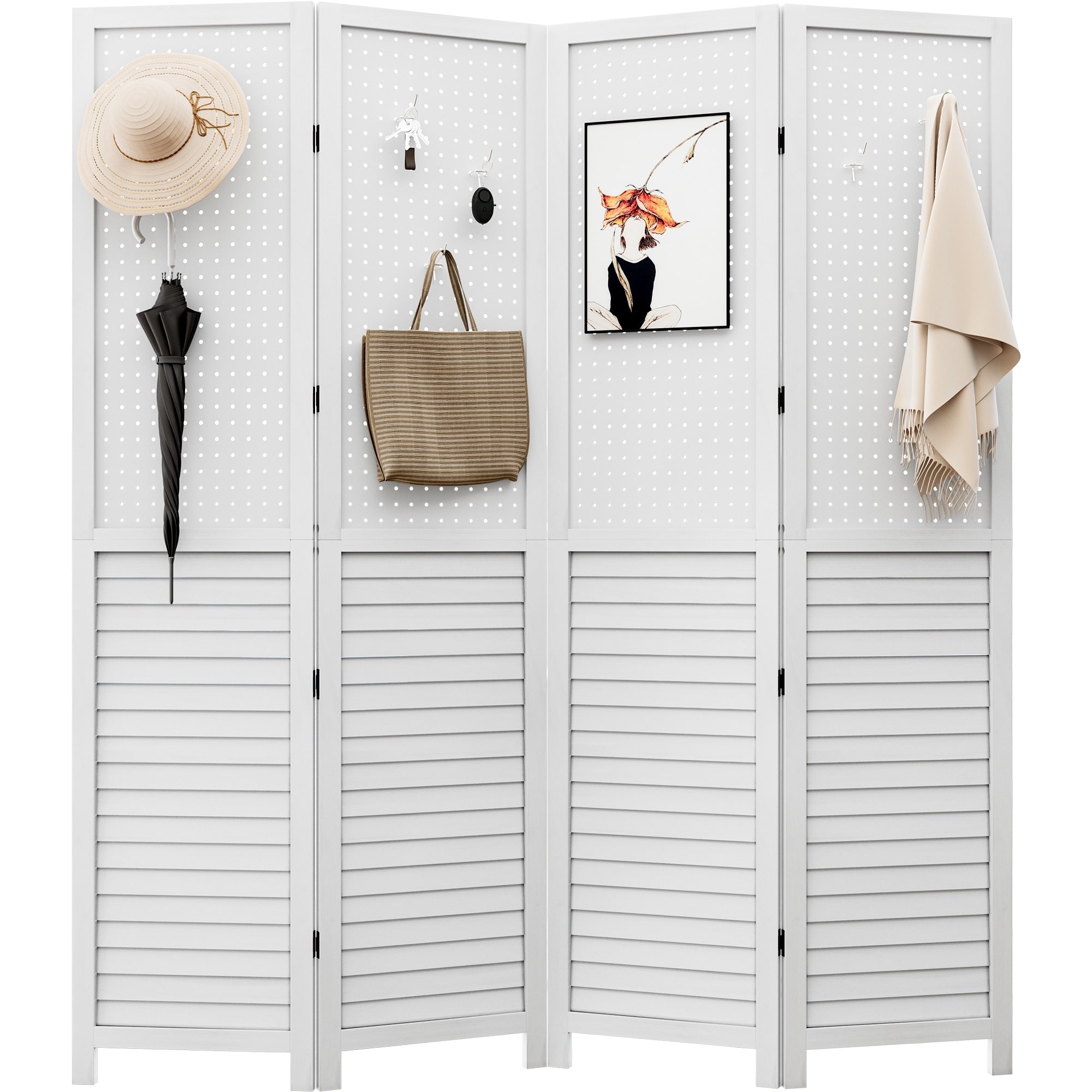 Moasis 67 White 4-Panel Wood Room Screen Divider