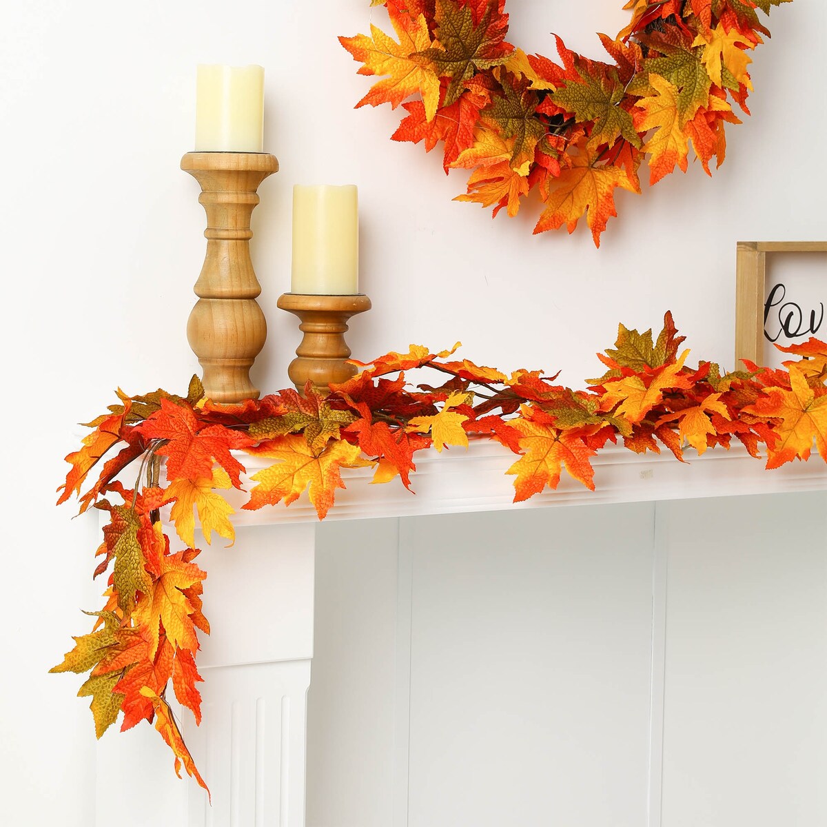 Glitzhome Thanksgiving LED Lighted Fall Maple Leaves Wreath & Garland